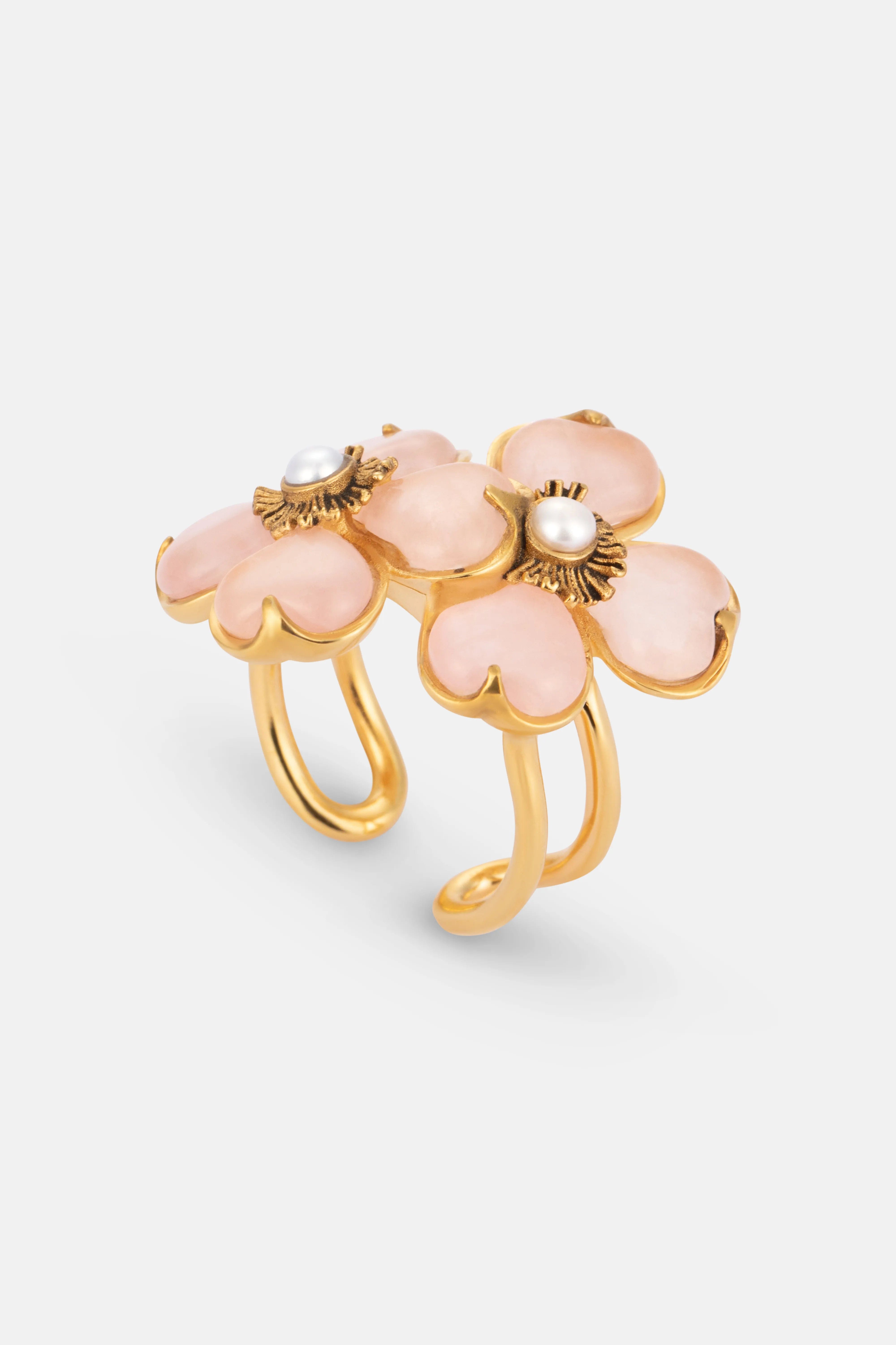GOOSSENS PARIS Double Trefle Quartz Ring in Pink