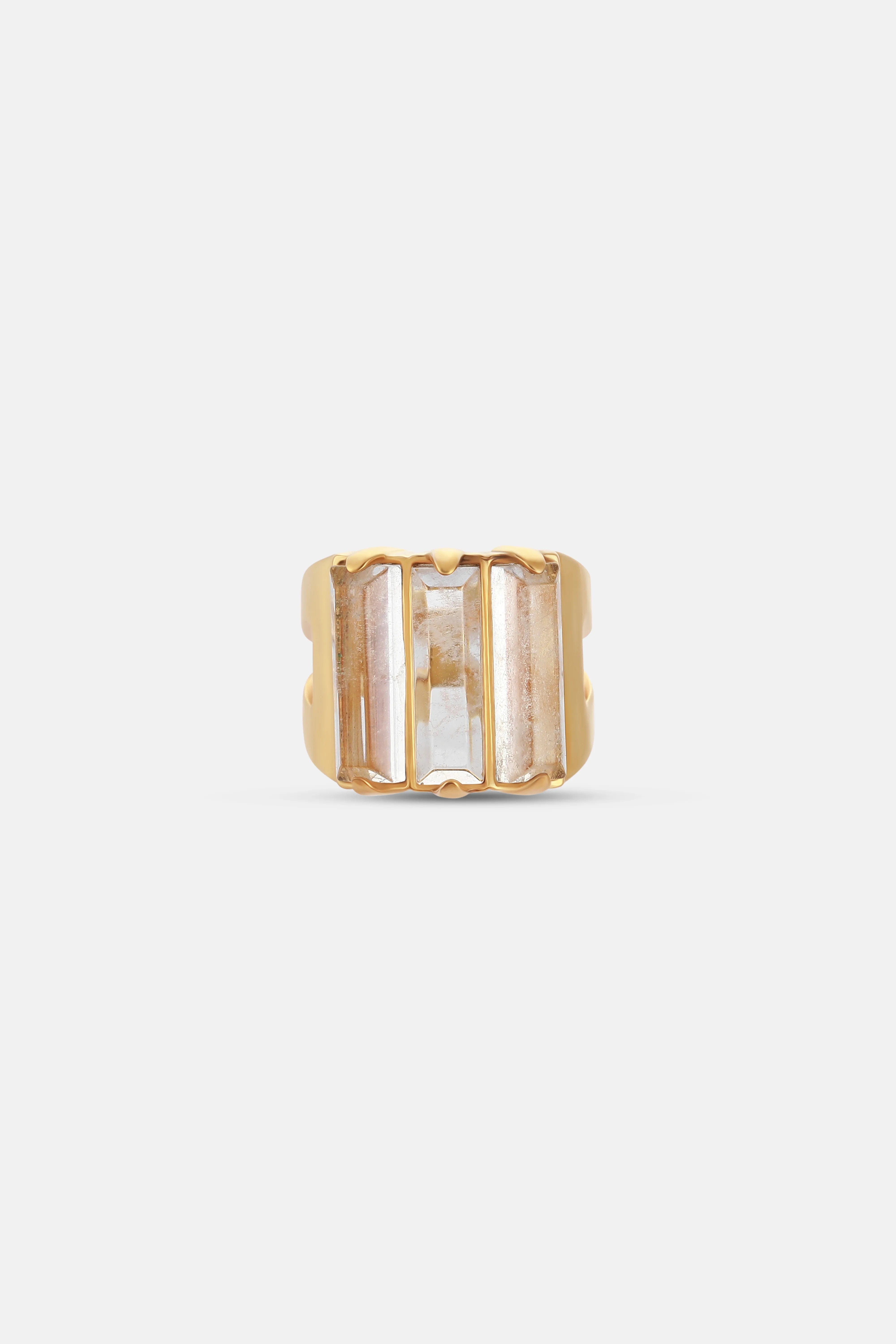 GOOSSENS PARIS Triple Stones Crystal Ring in Gold