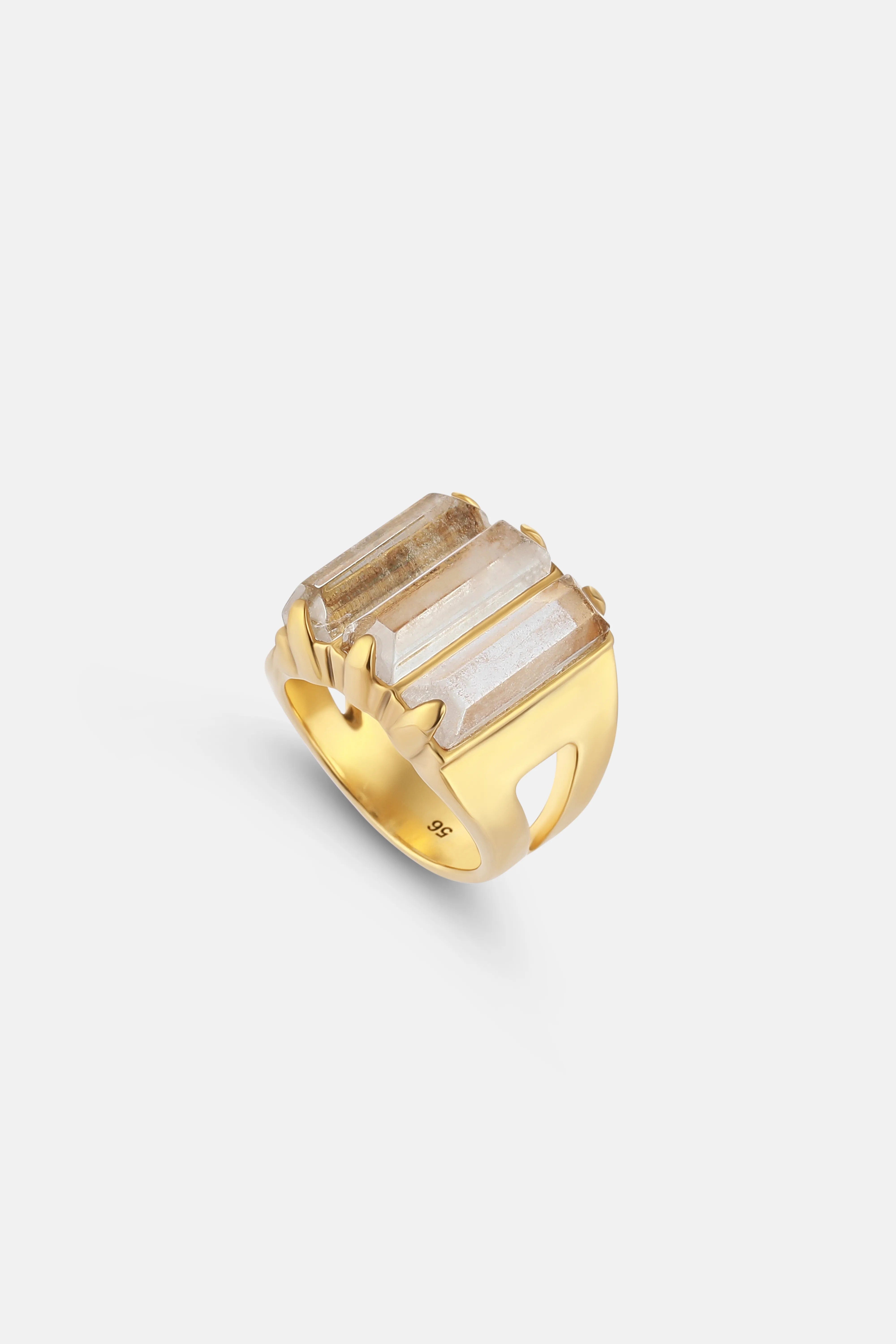 GOOSSENS PARIS Triple Stones Crystal Ring in Gold