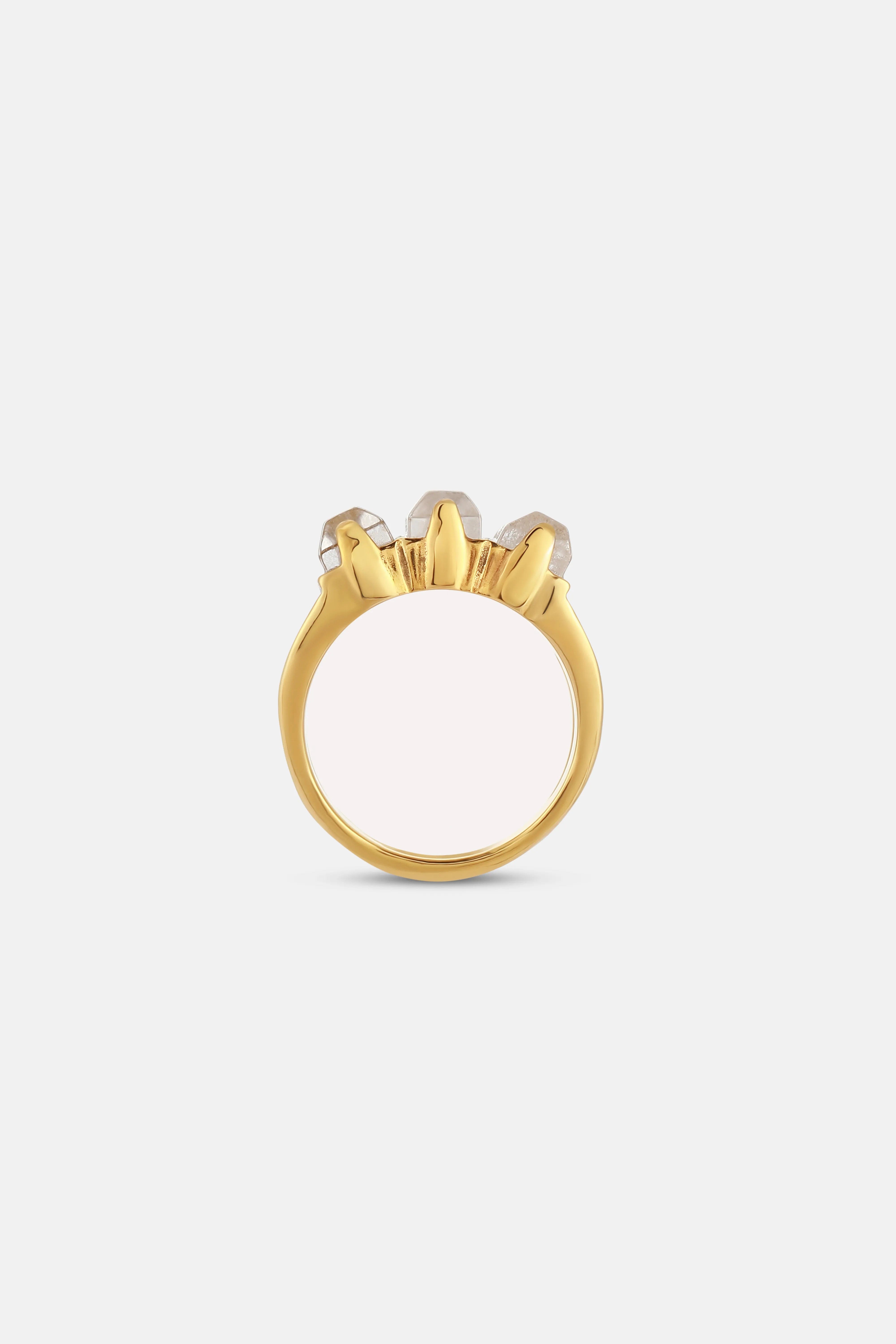 GOOSSENS PARIS Triple Stones Crystal Ring in Gold