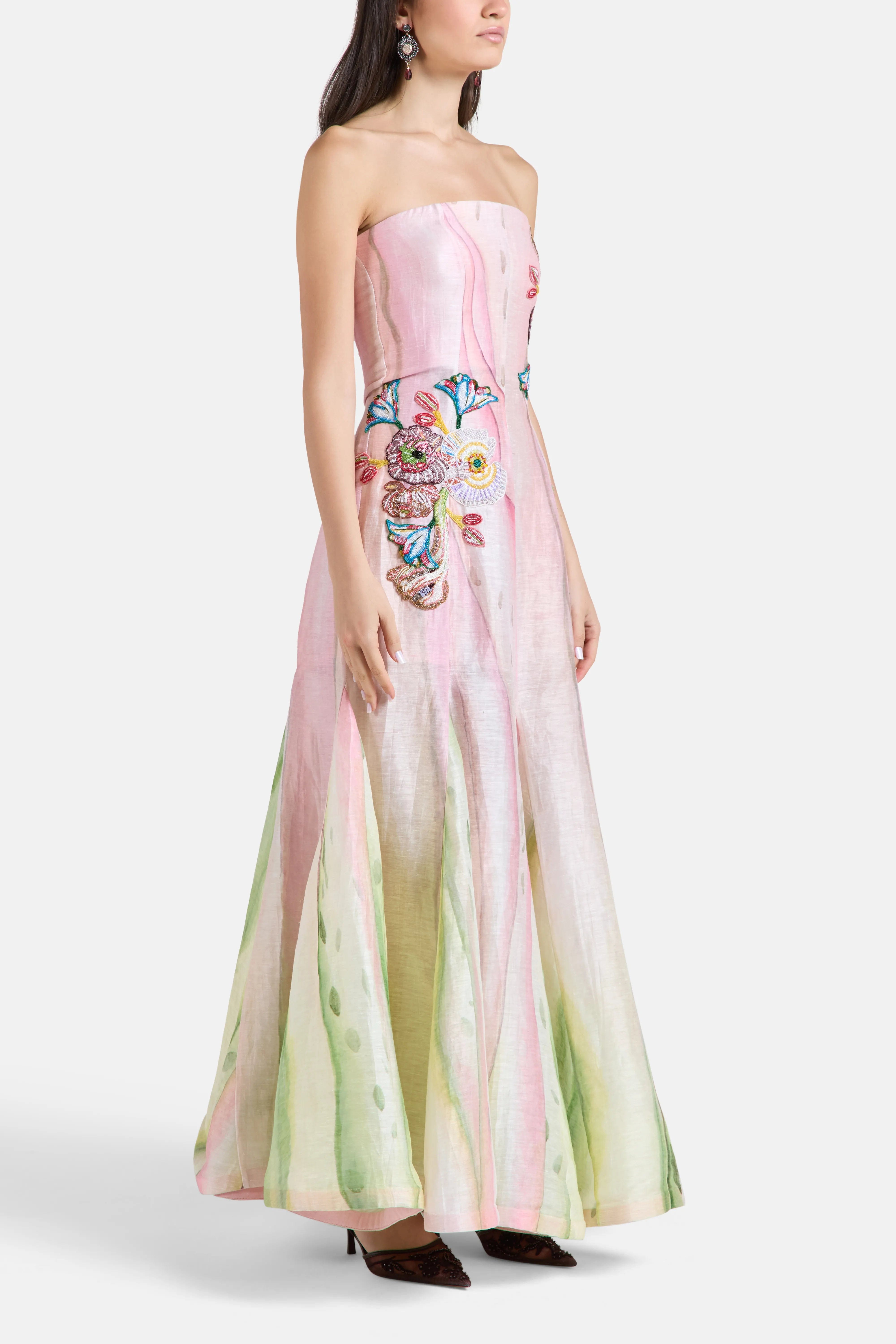LA FUORI Garden Muse Floral Strapless Maxi Dress in Pink