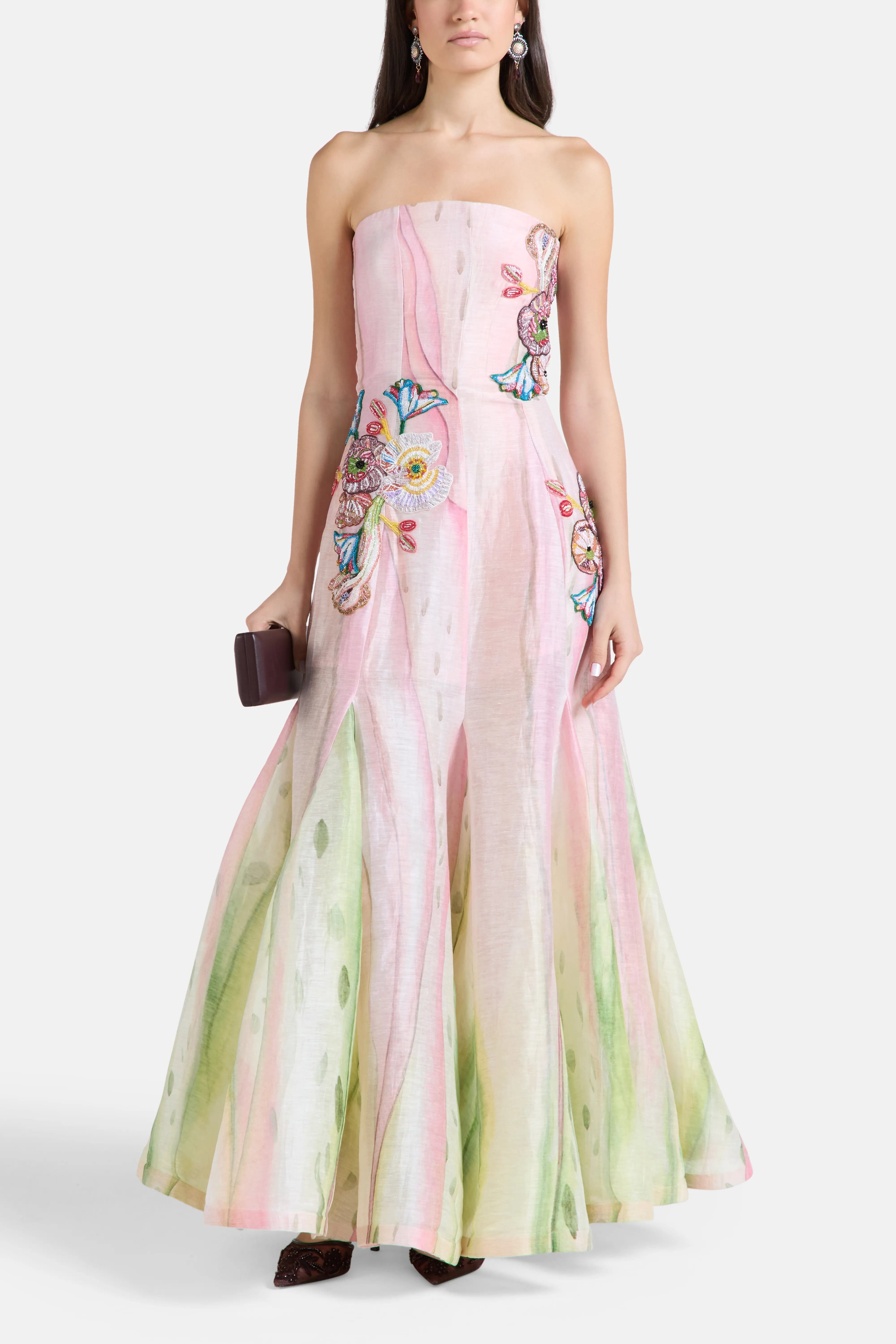 LA FUORI Garden Muse Floral Strapless Maxi Dress in Pink