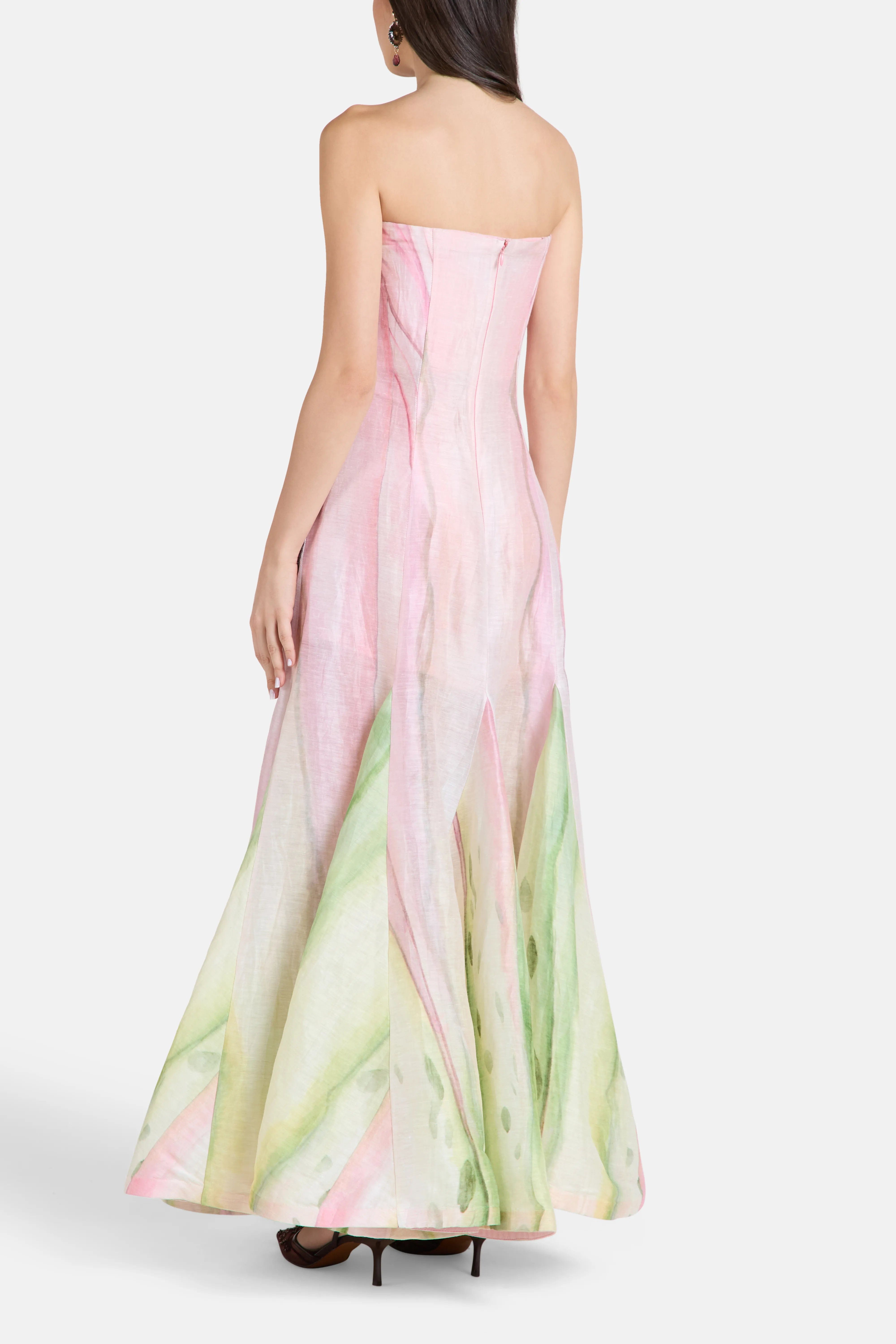 LA FUORI Garden Muse Floral Strapless Maxi Dress in Pink