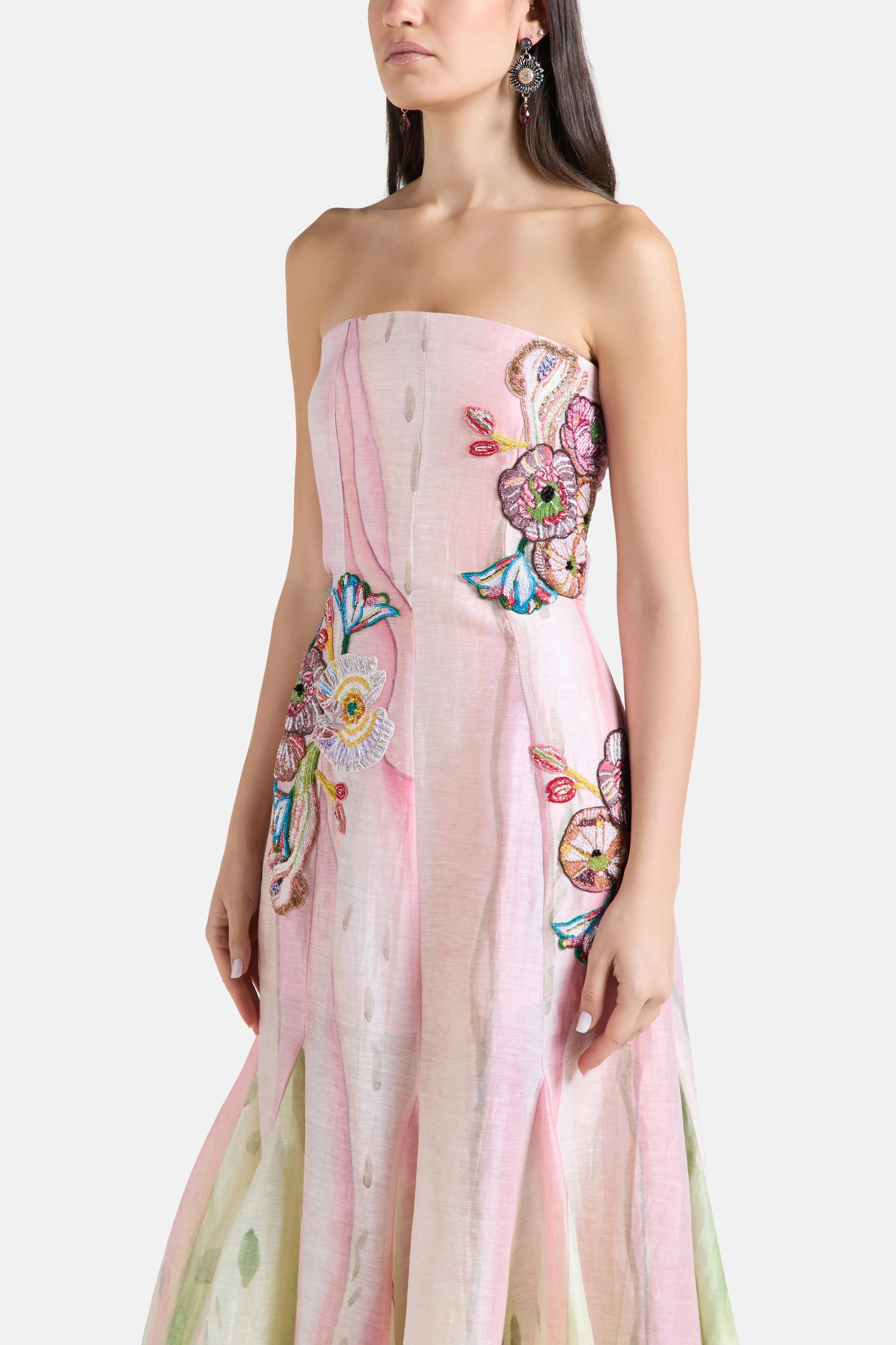 LA FUORI Garden Muse Floral Strapless Maxi Dress in Pink
