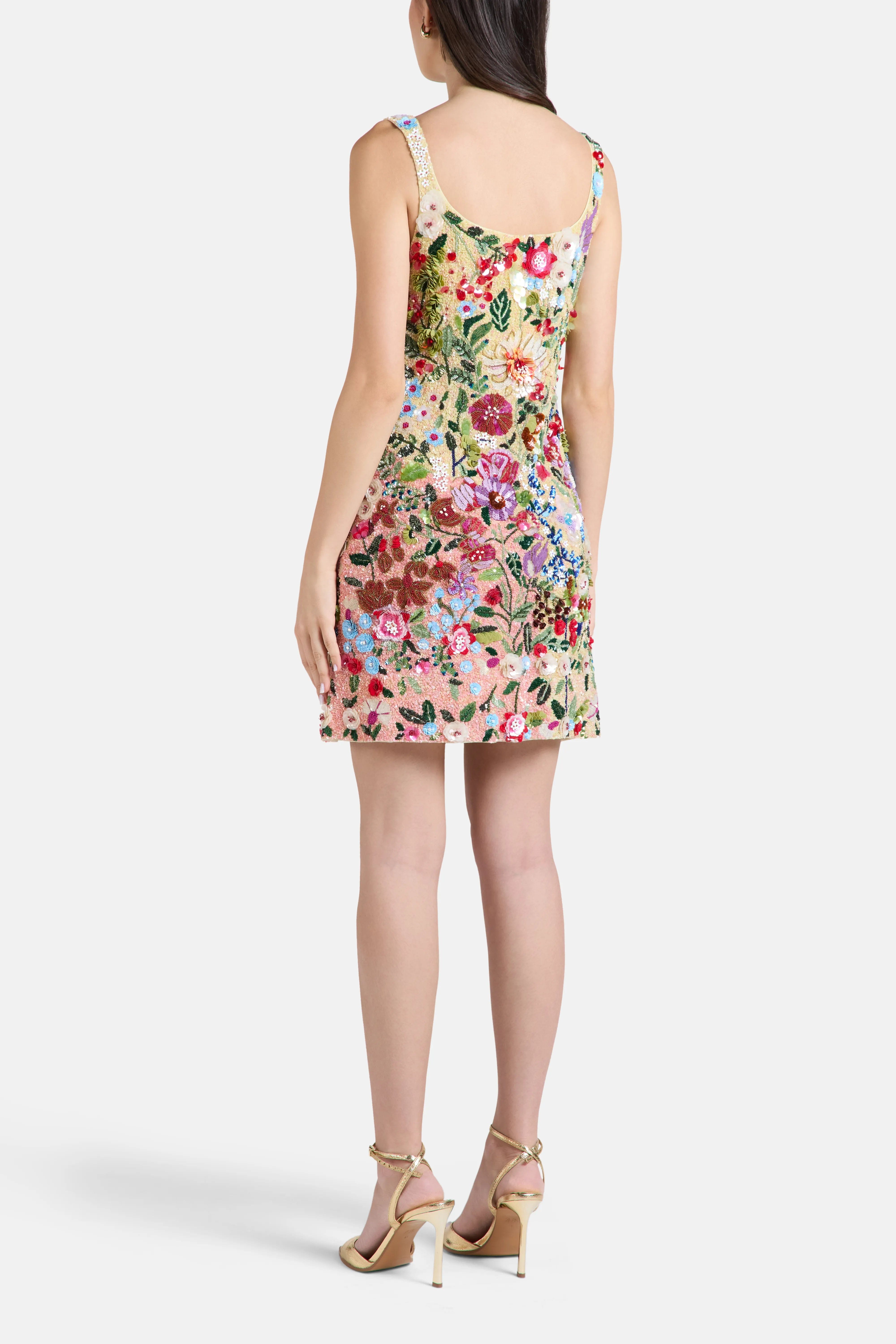 LA FUORI Botanical Symphony Floral Sleeveless Sequins Mini Dress in Pink