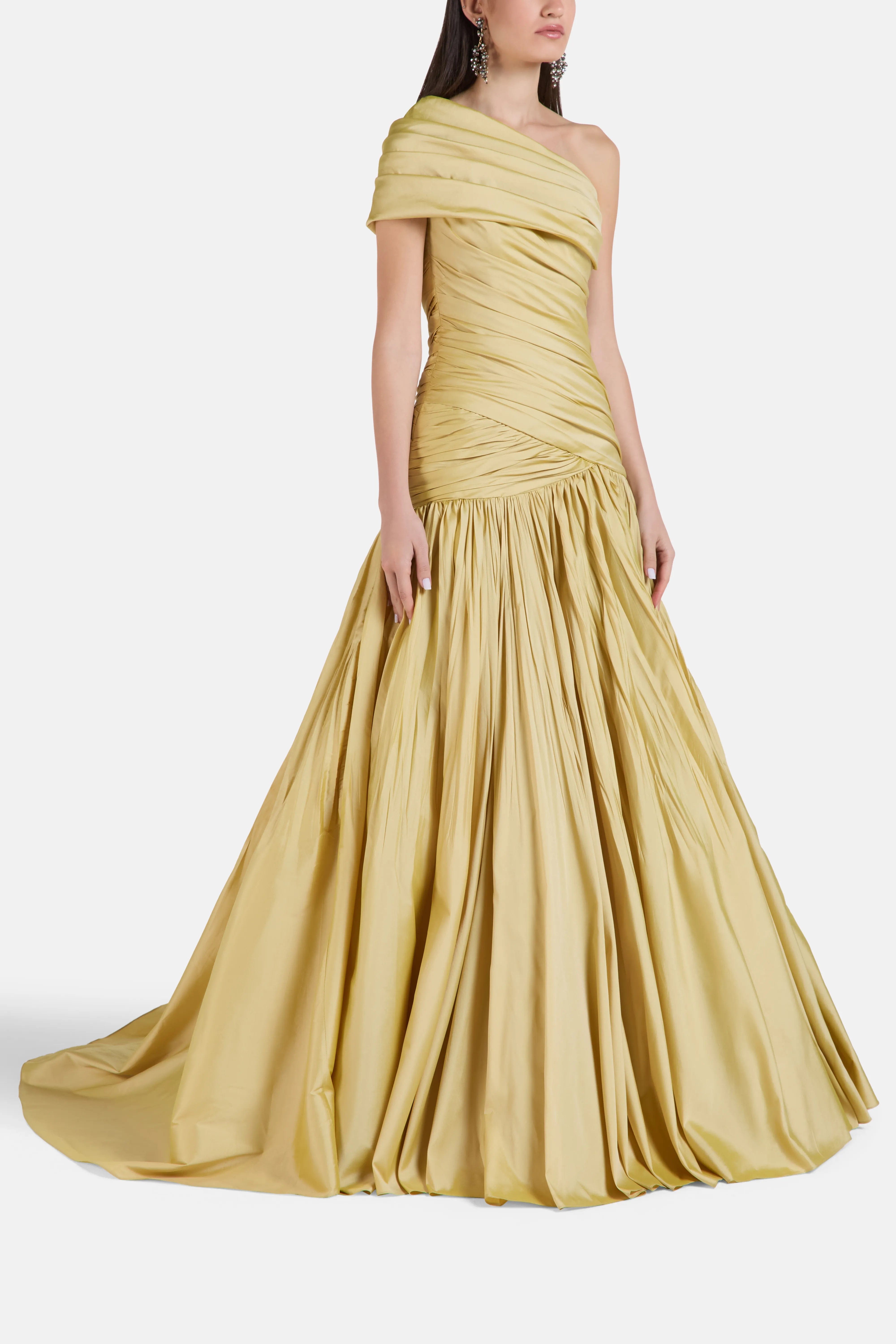 MARMAR HALIM One Shoulder Evening Gown in Gold