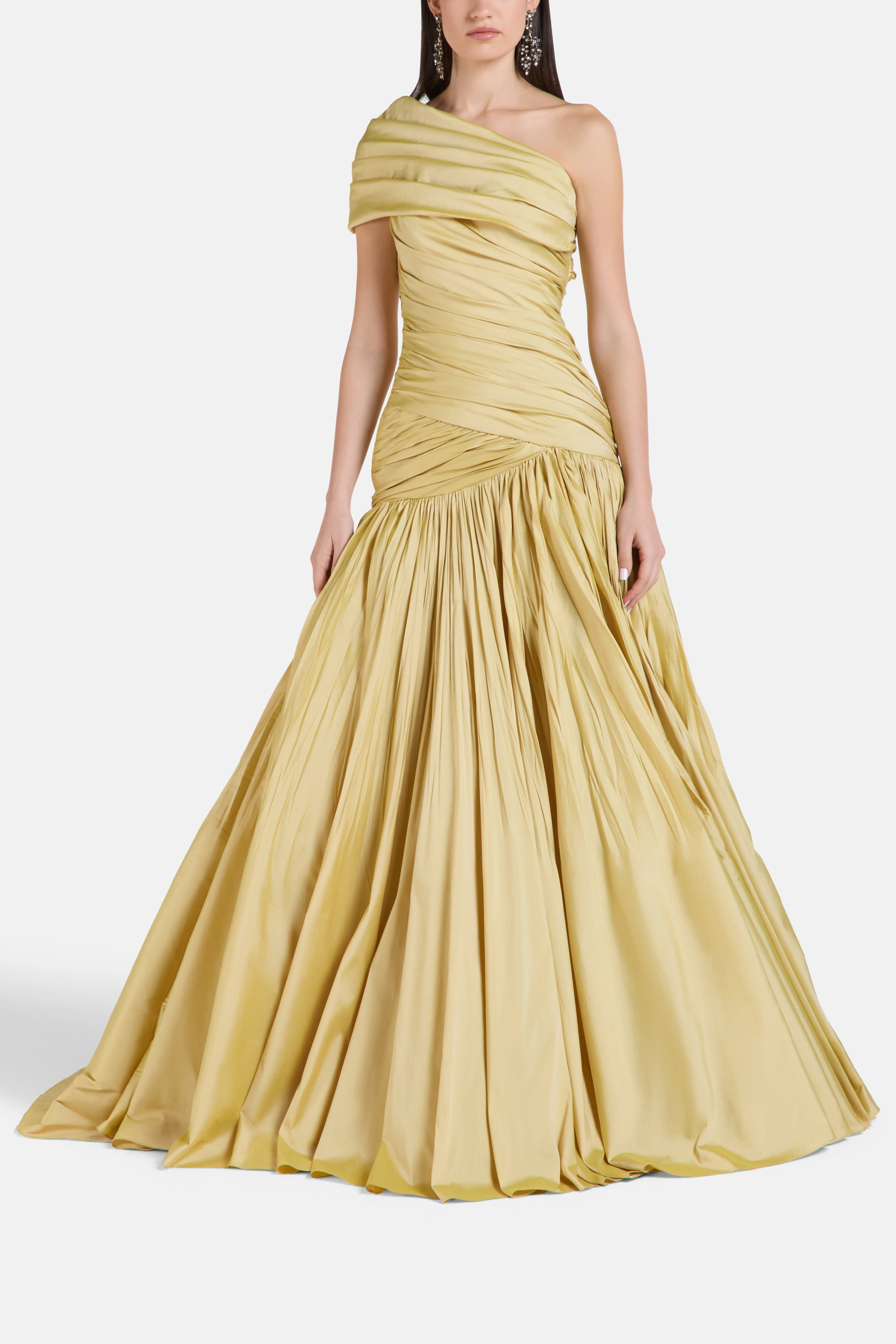 MARMAR HALIM One Shoulder Evening Gown in Gold