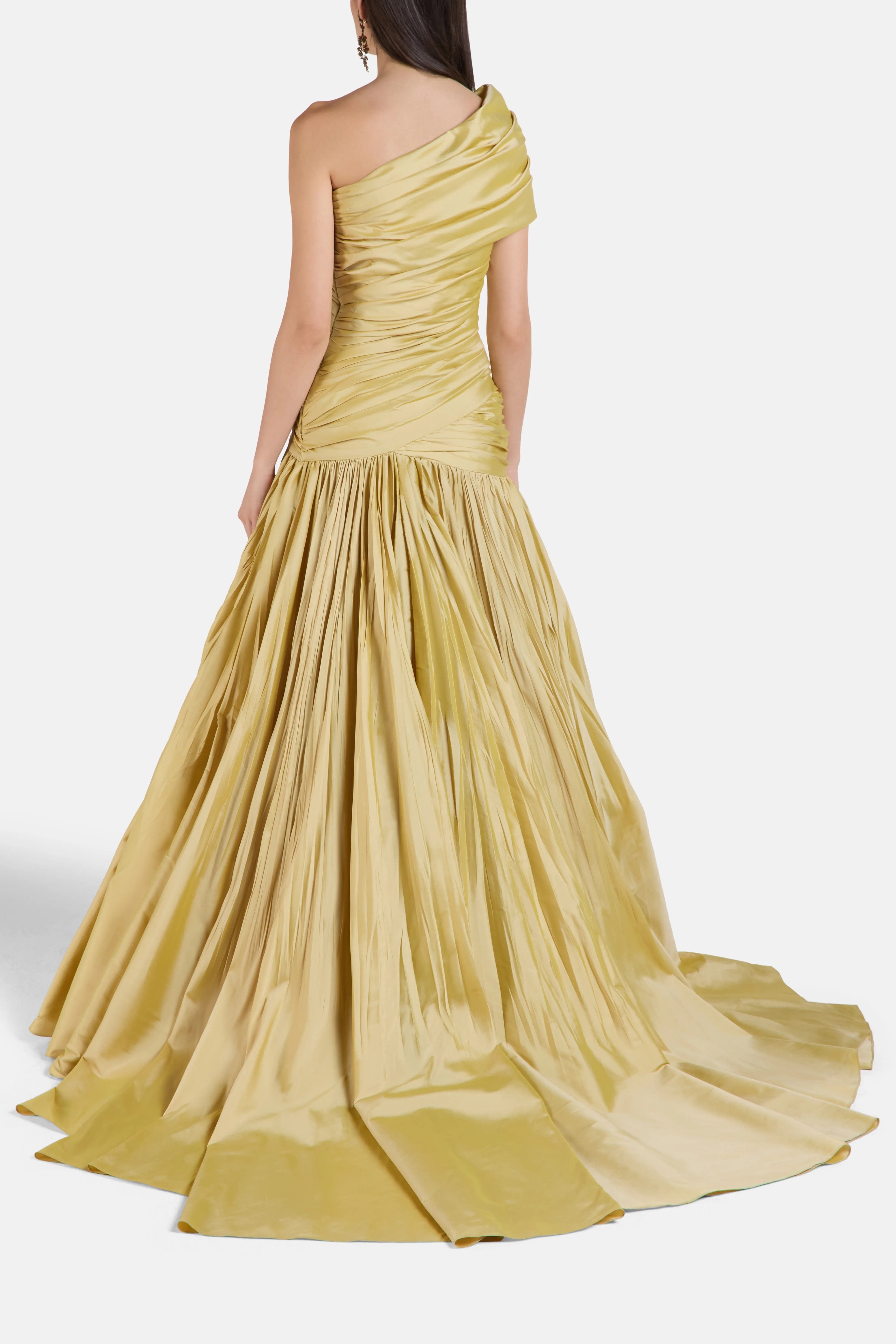 MARMAR HALIM One Shoulder Evening Gown in Gold