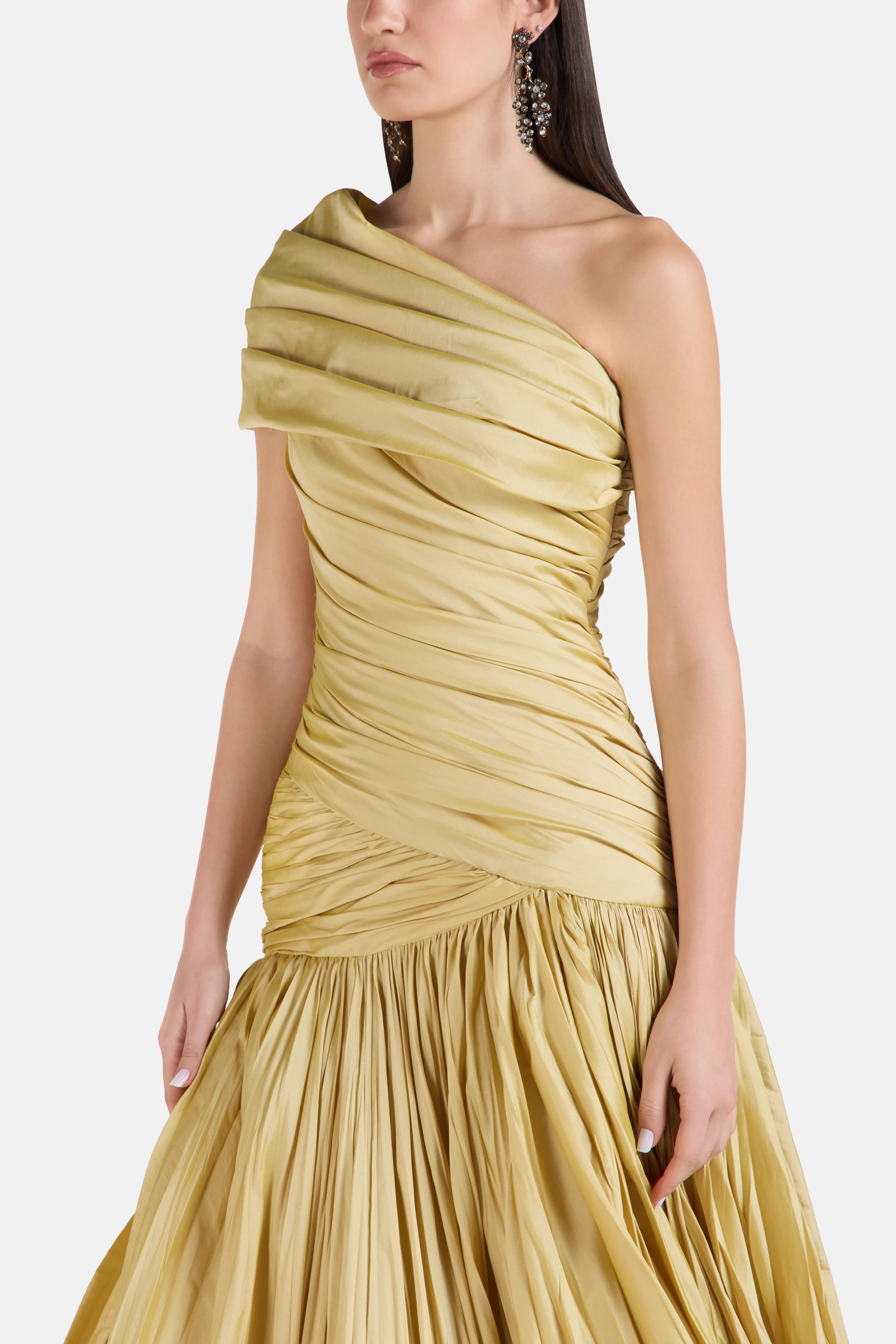 MARMAR HALIM One Shoulder Evening Gown in Gold