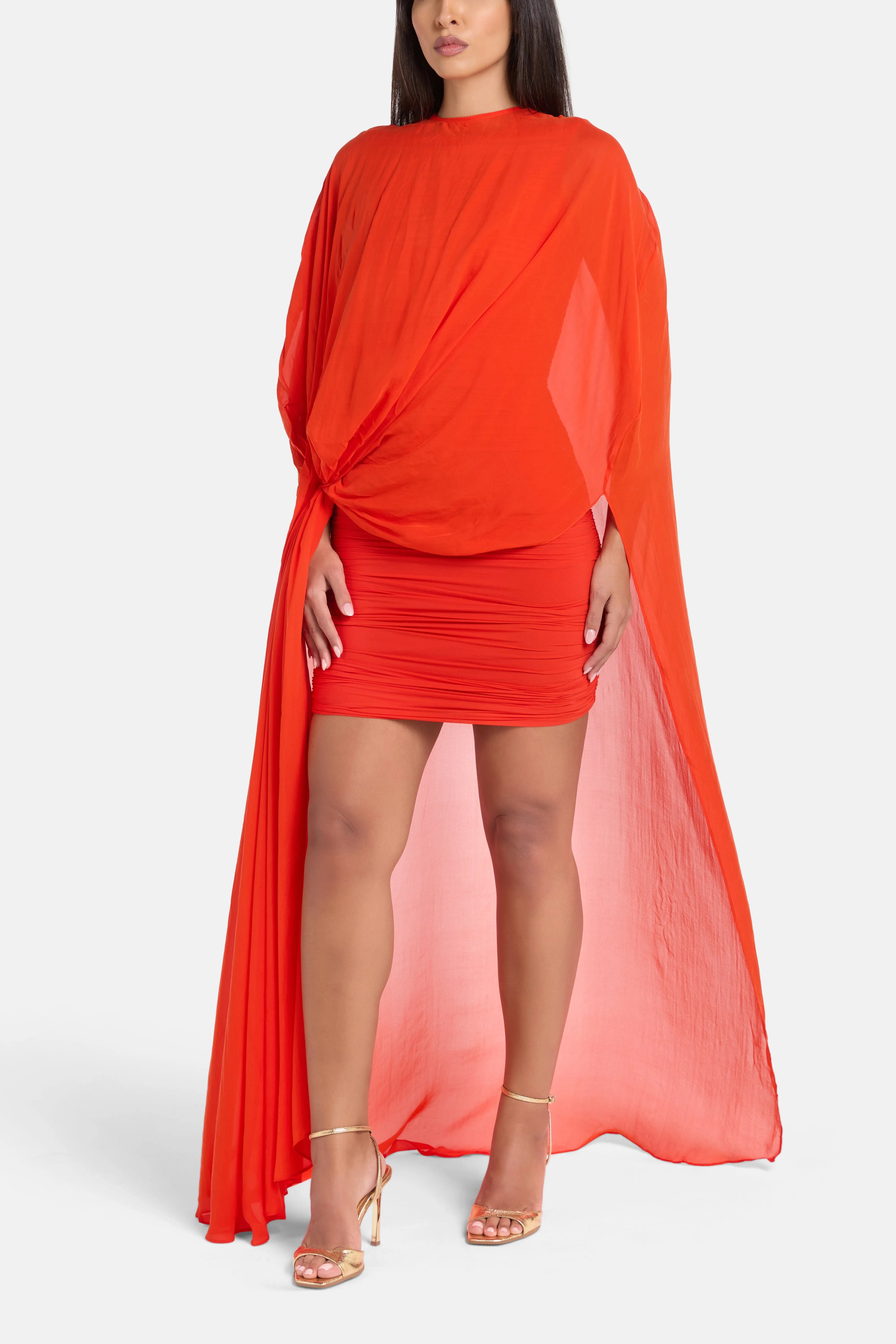 Deme By Gabriella Sloane Chiffon Mini Dress in Red