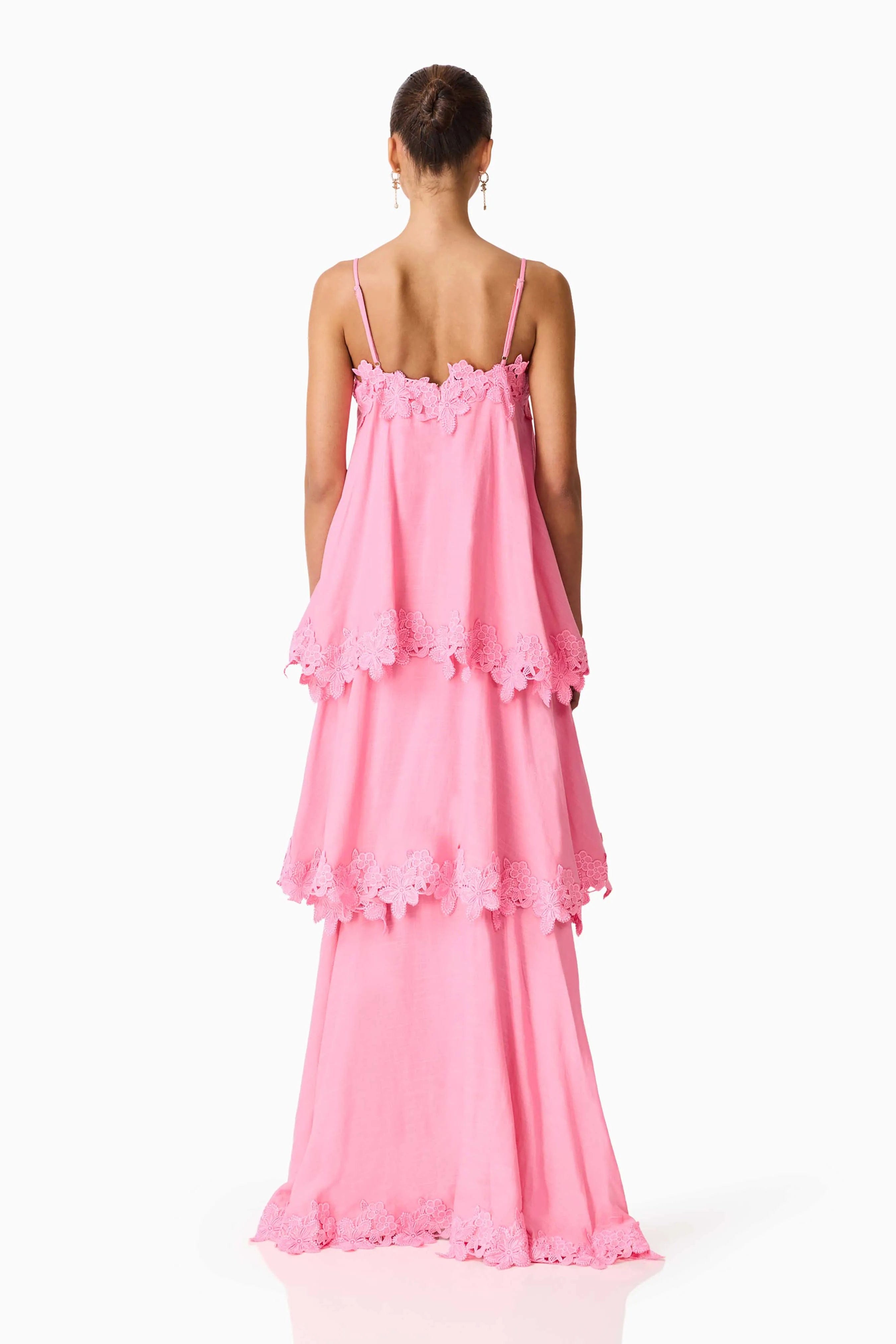 ELLIATT Miri Floral Tiered Sleeveless Linen Maxi Dress in Pink
