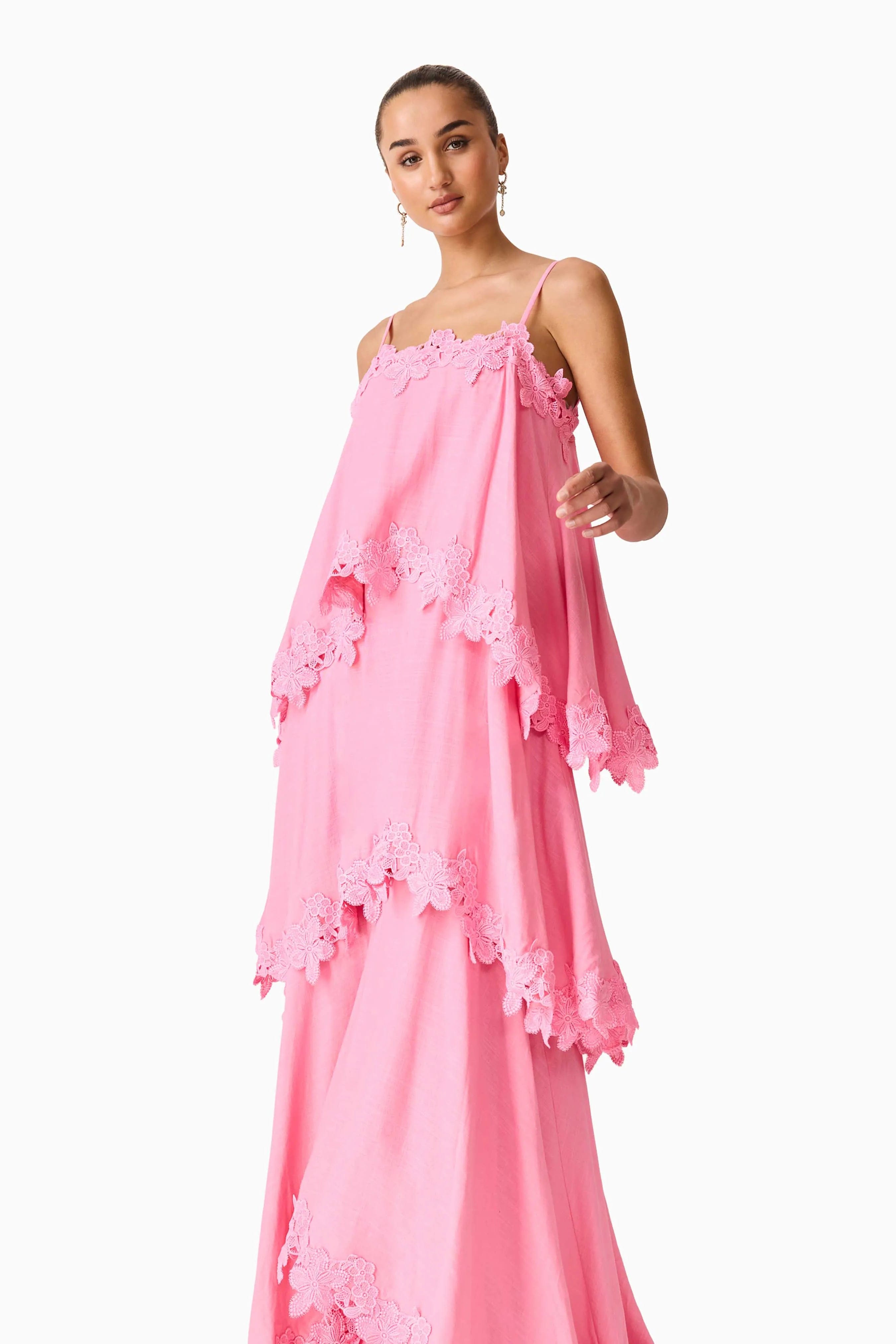 ELLIATT Miri Floral Tiered Sleeveless Linen Maxi Dress in Pink