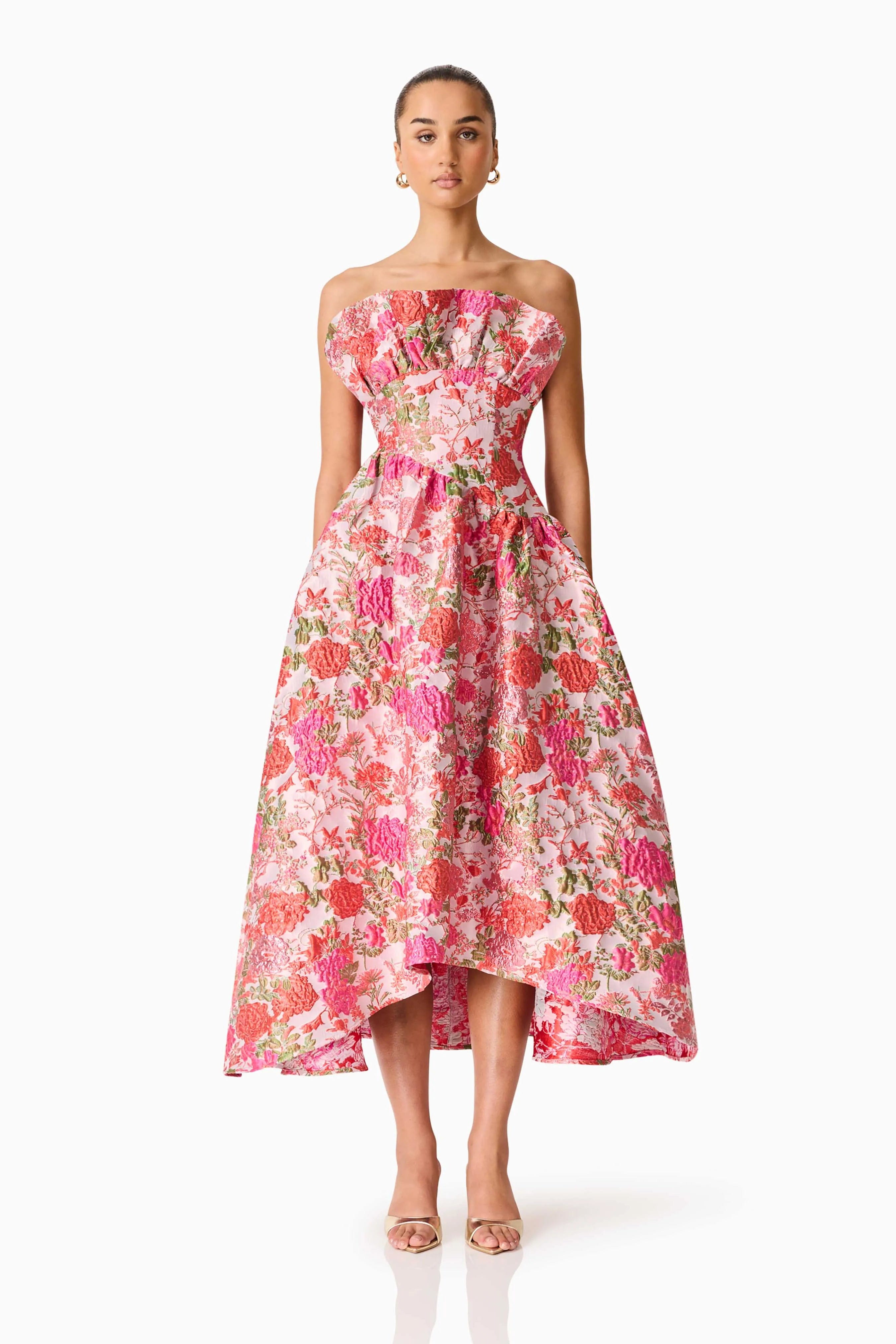ELLIATT Floralie Strapless Floral Maxi Dress in Pink