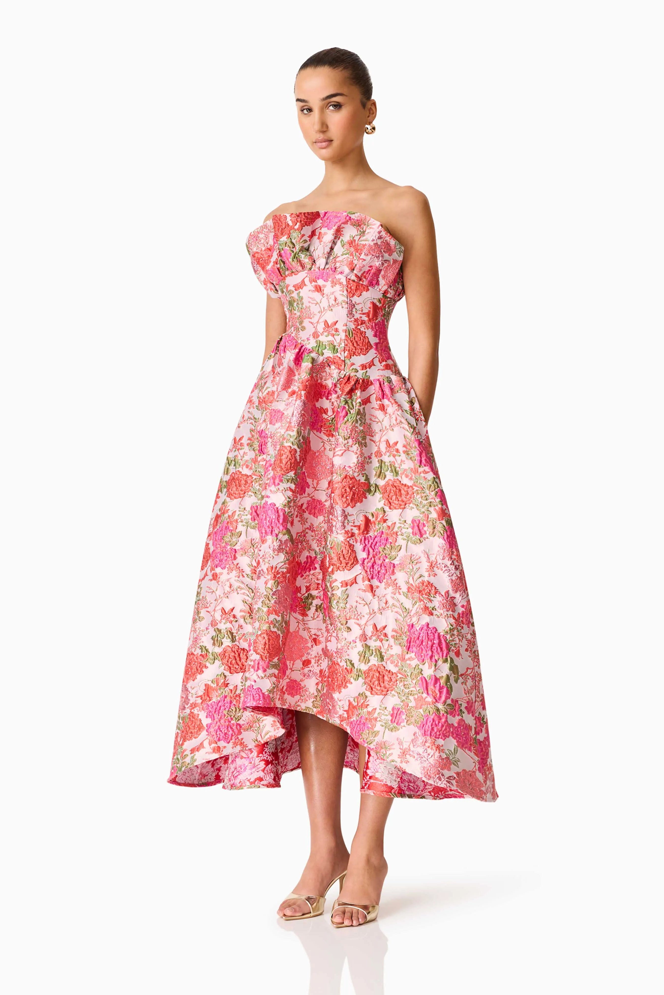 ELLIATT Floralie Strapless Floral Maxi Dress in Pink