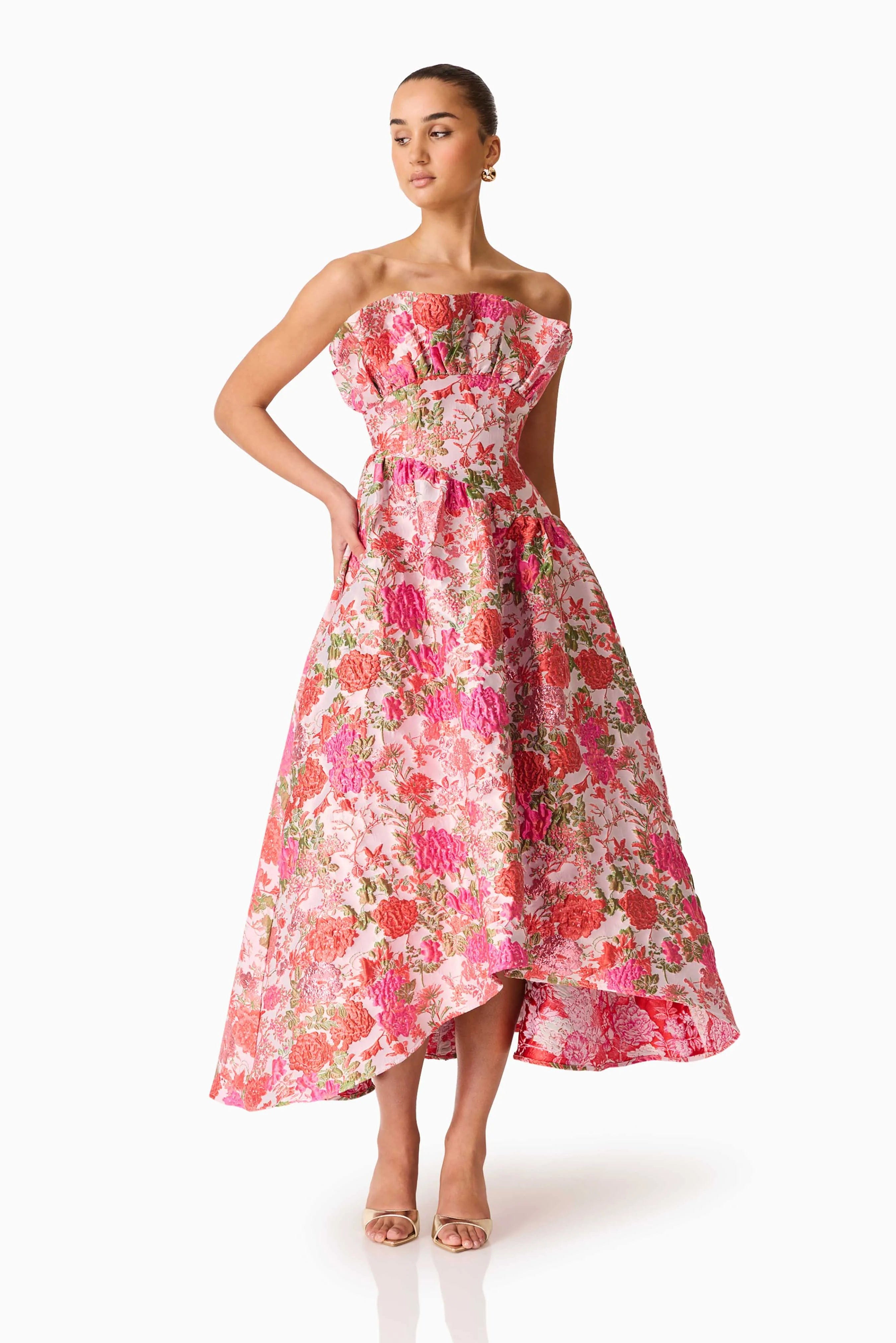 ELLIATT Floralie Strapless Floral Maxi Dress in Pink