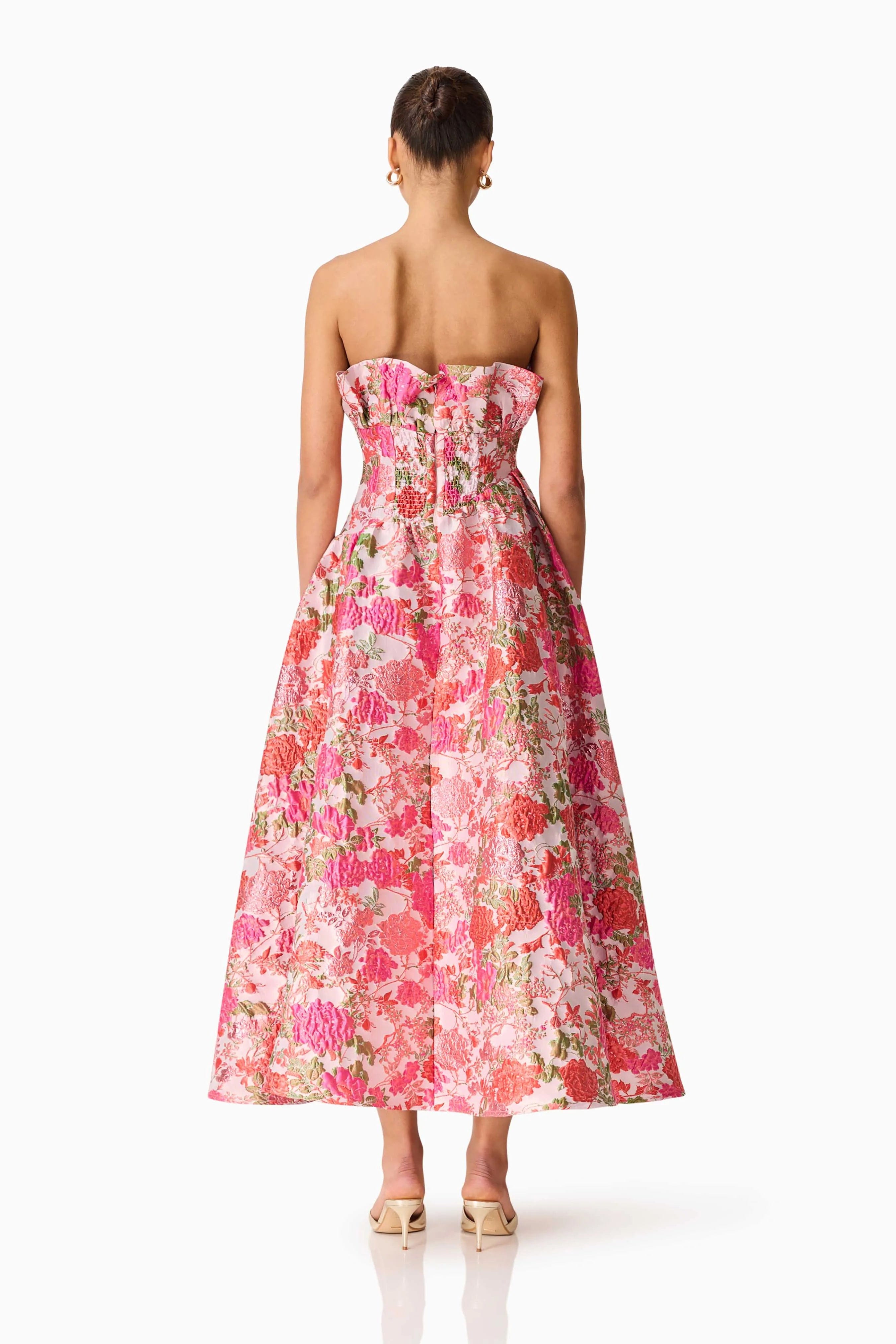 ELLIATT Floralie Strapless Floral Maxi Dress in Pink