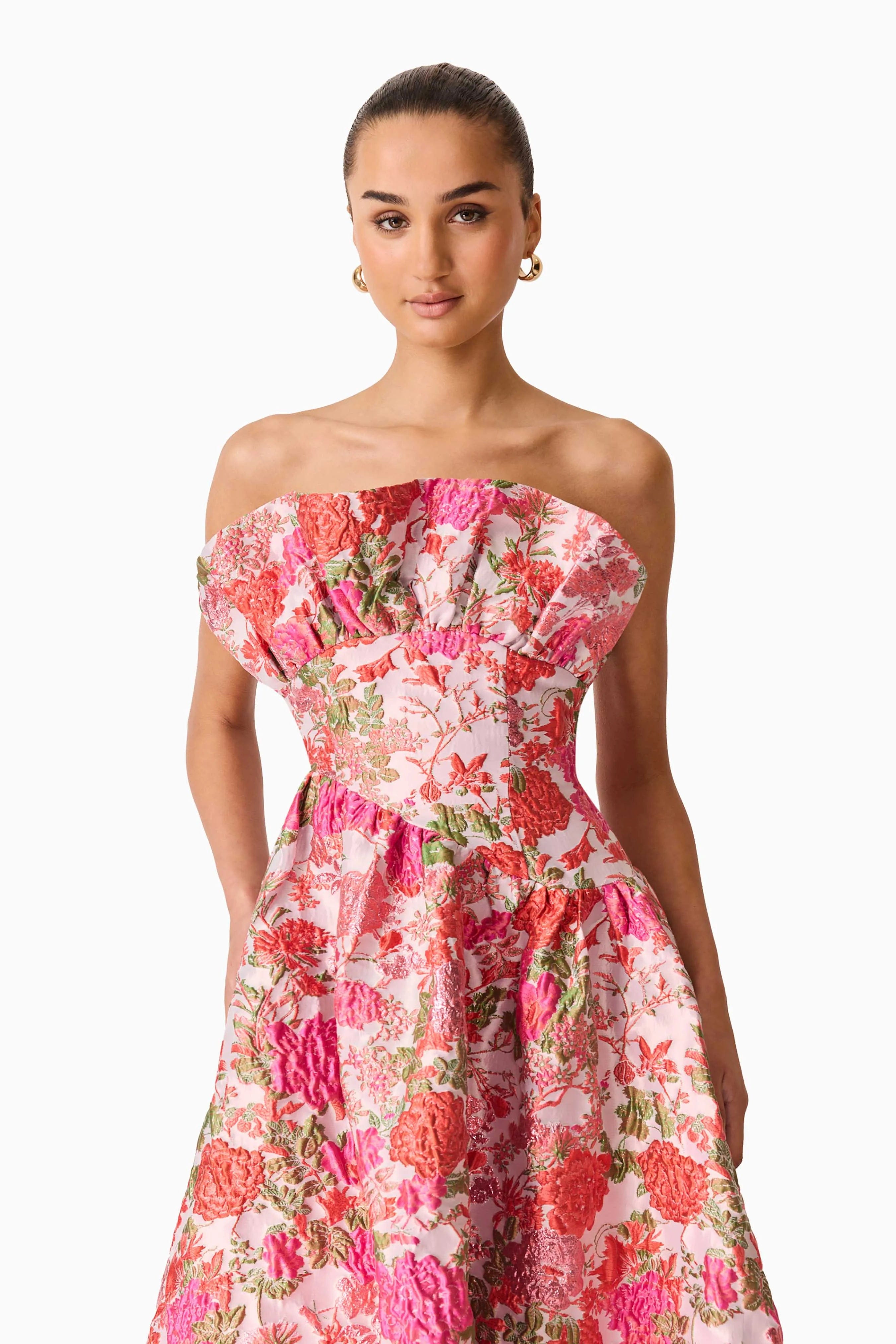 ELLIATT Floralie Strapless Floral Maxi Dress in Pink