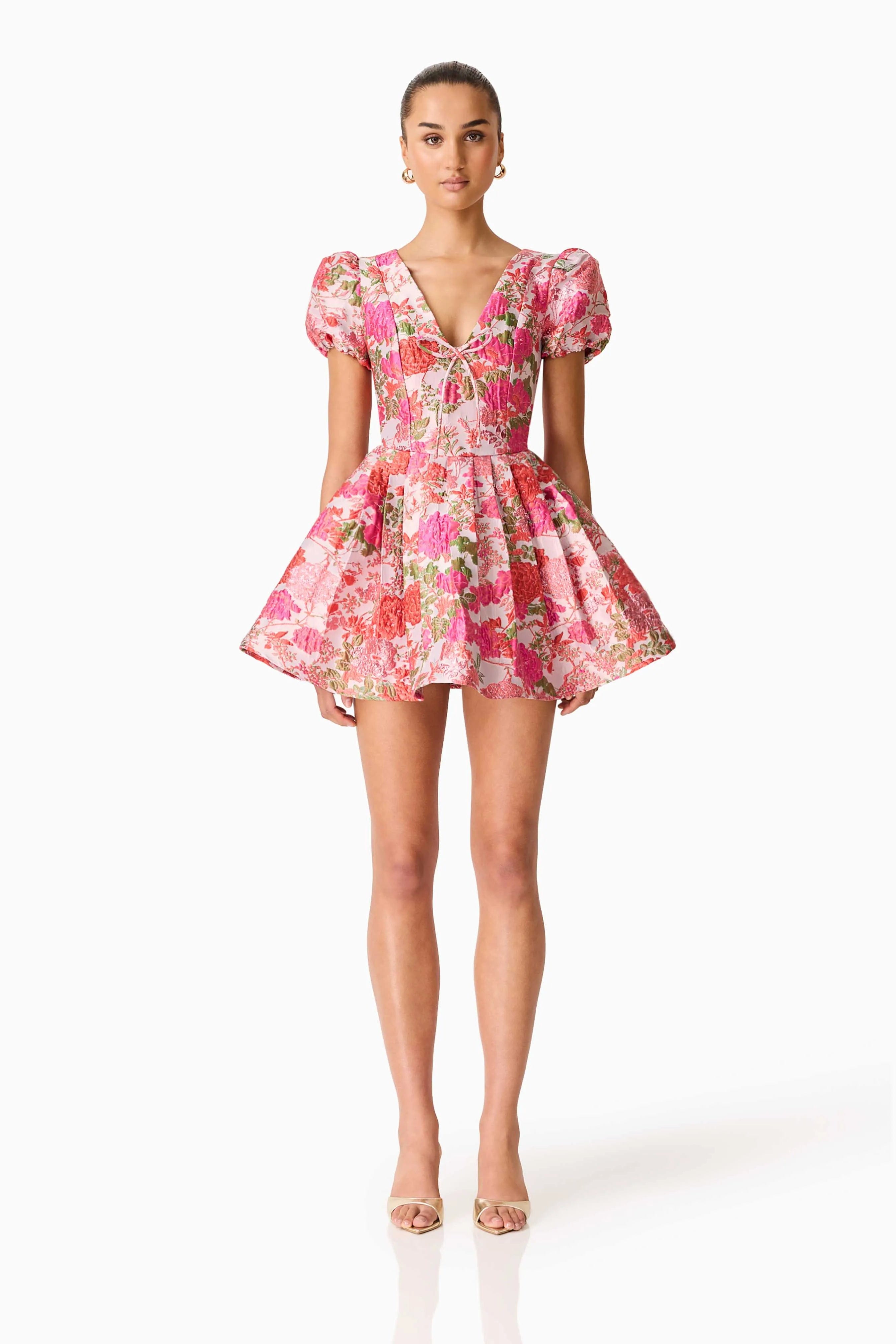 ELLIATT Floralie Short Sleeves Floral Mini Dress in Pink