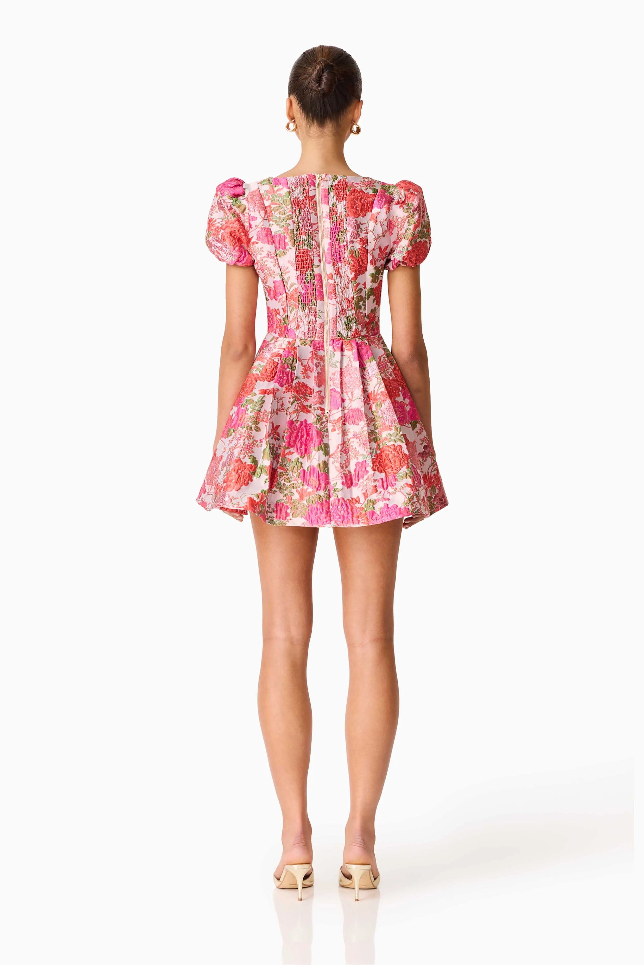 ELLIATT Floralie Short Sleeves Floral Mini Dress in Pink