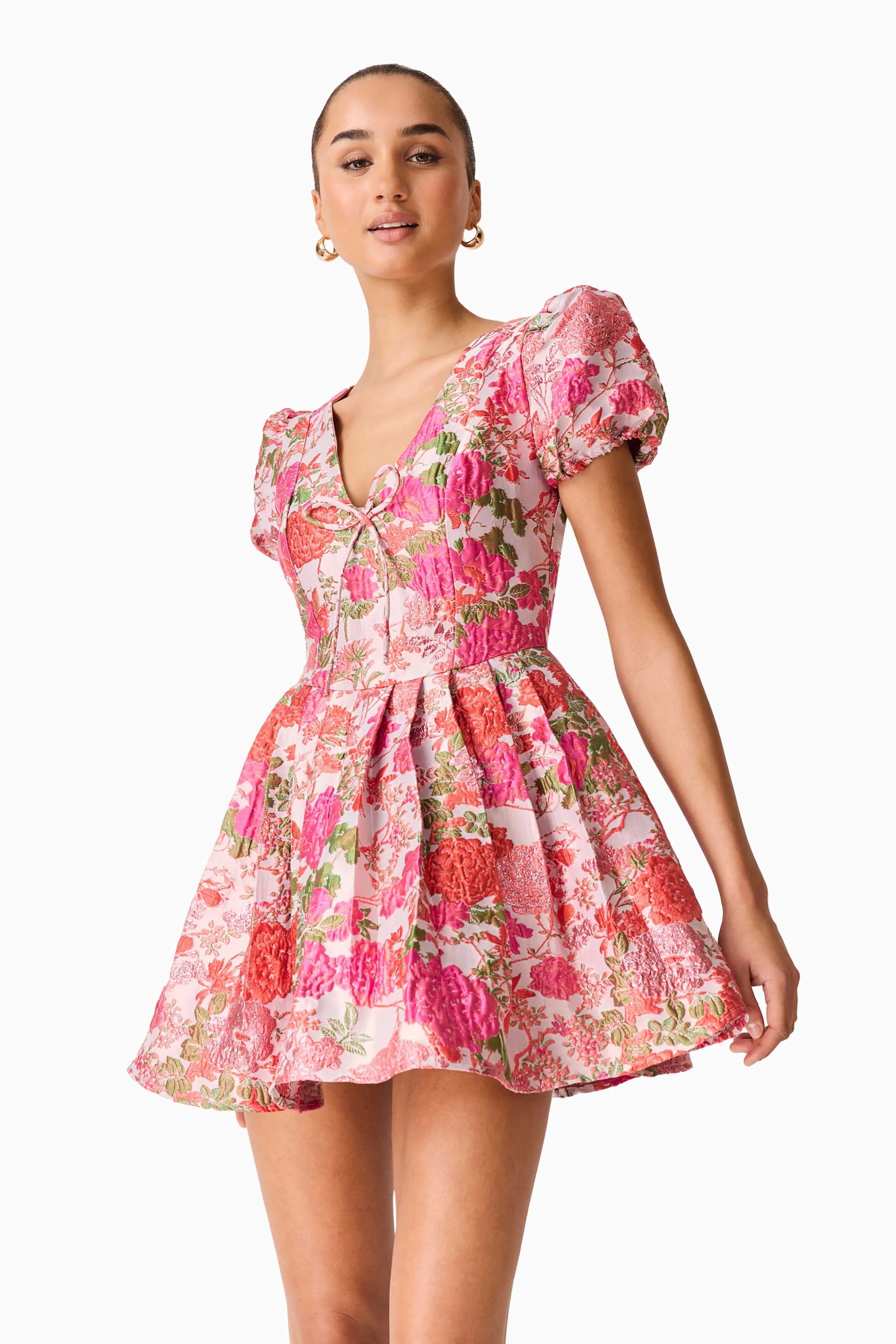 ELLIATT Floralie Short Sleeves Floral Mini Dress in Pink