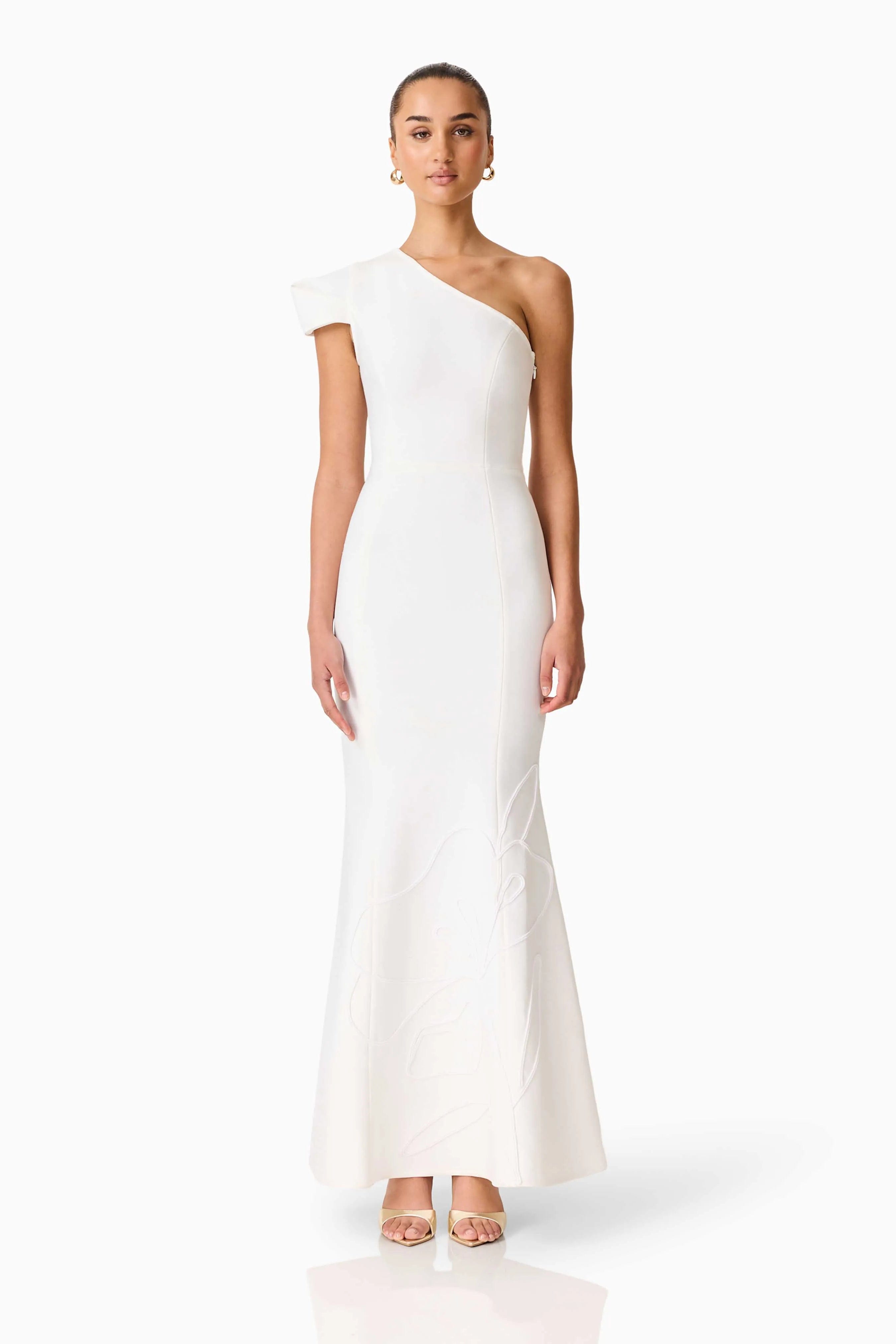 ELLIATT Opline One Shoulder Floral Maxi Dress in White