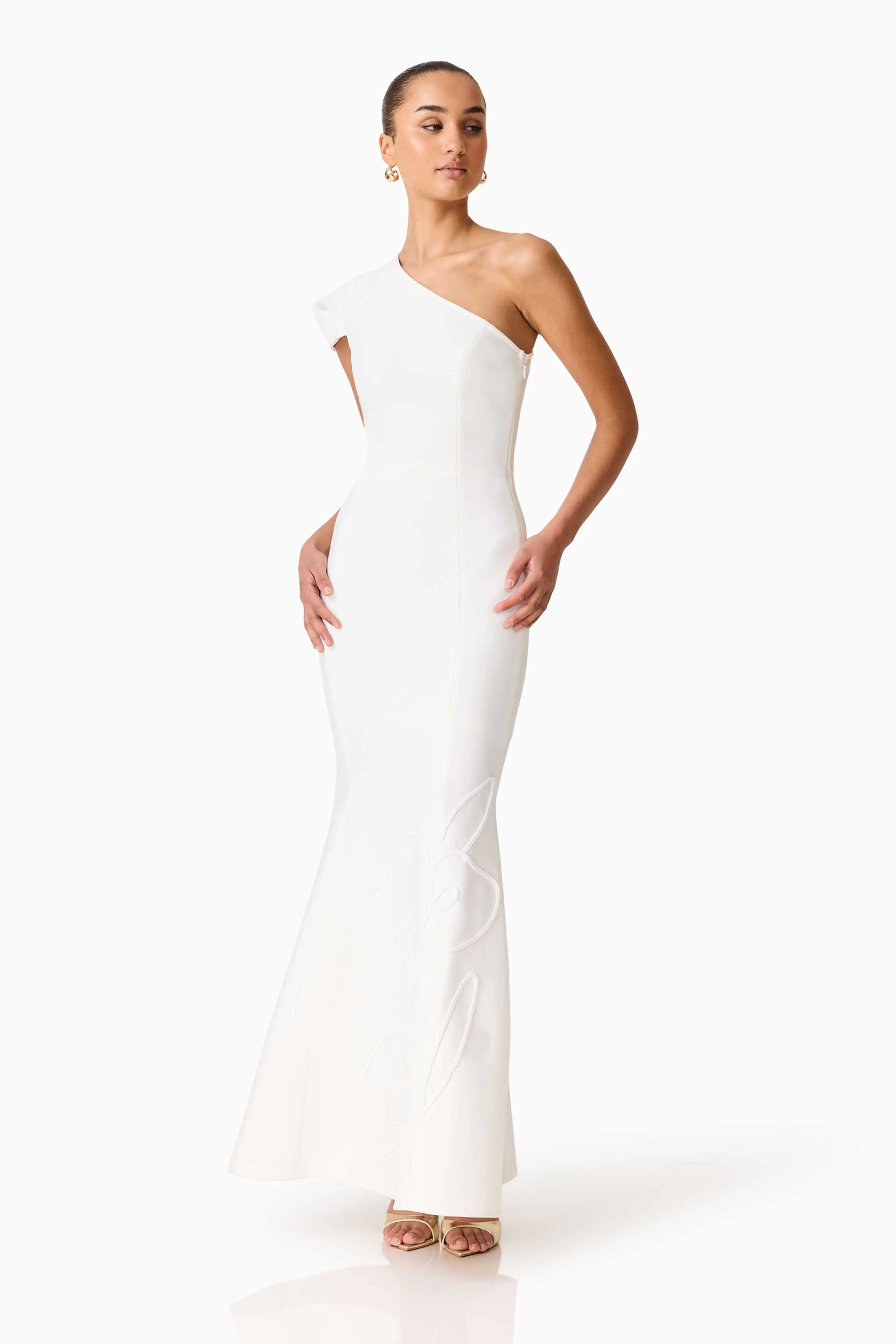 ELLIATT Opline One Shoulder Floral Maxi Dress in White