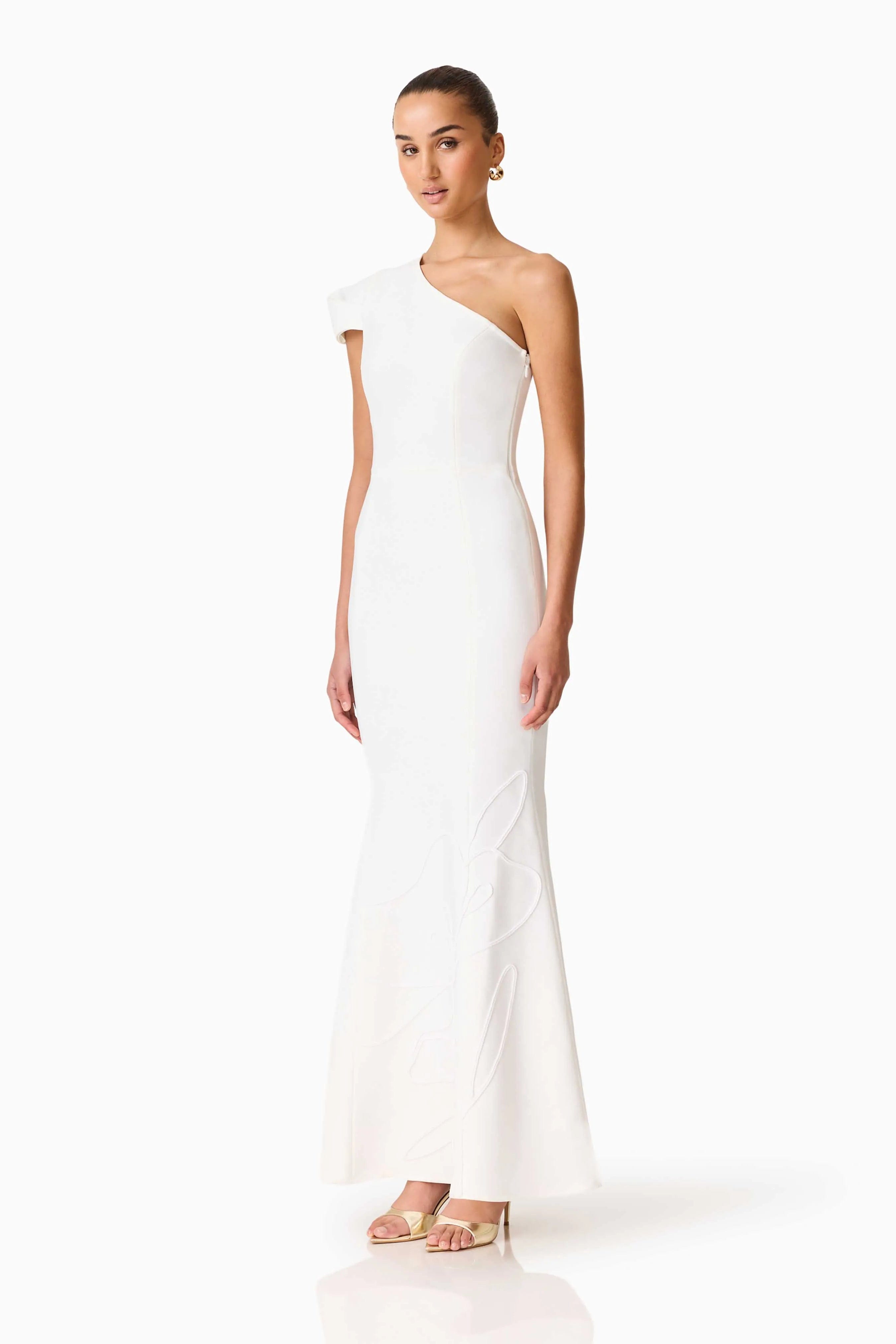 ELLIATT Opline One Shoulder Floral Maxi Dress in White