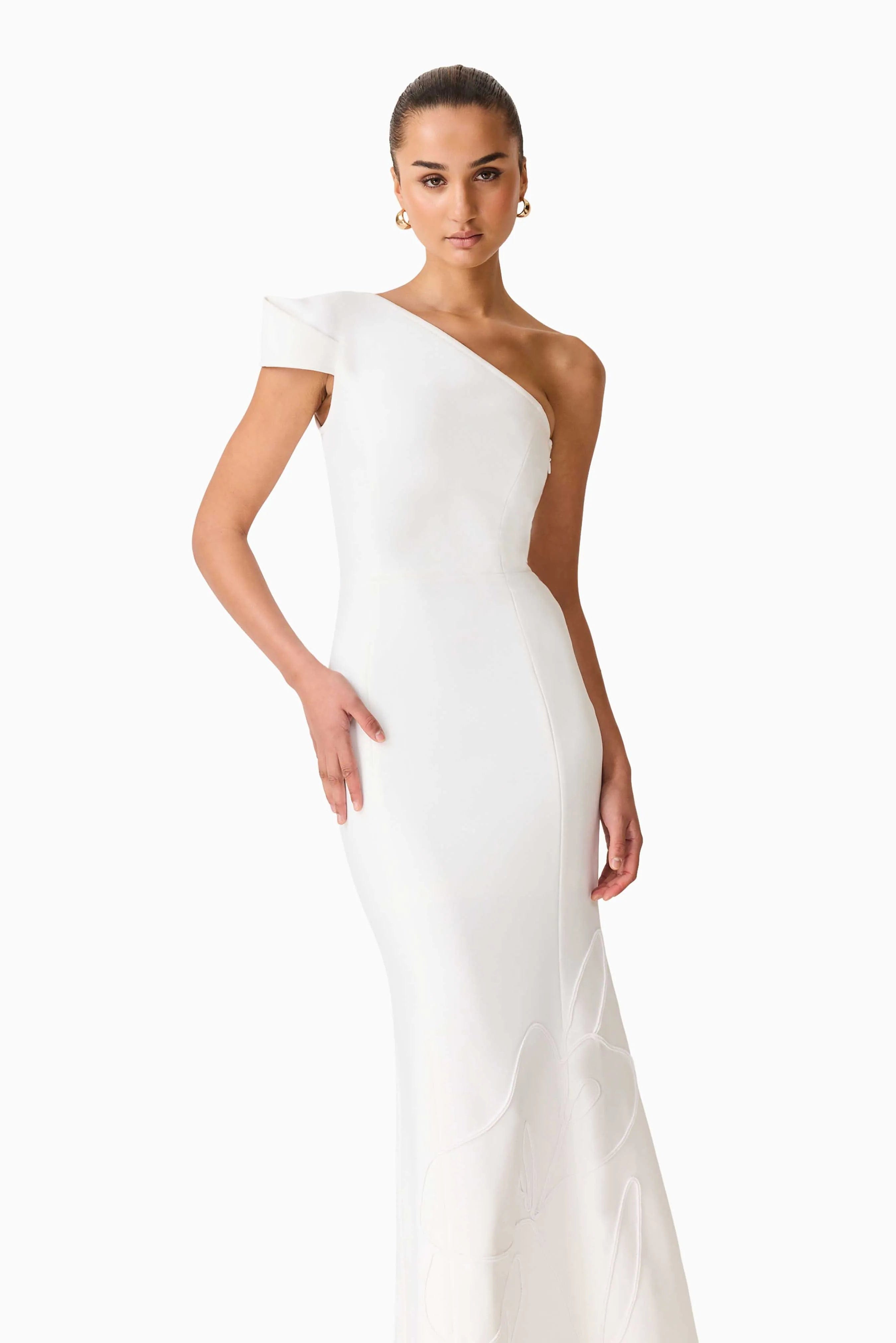ELLIATT Opline One Shoulder Floral Maxi Dress in White