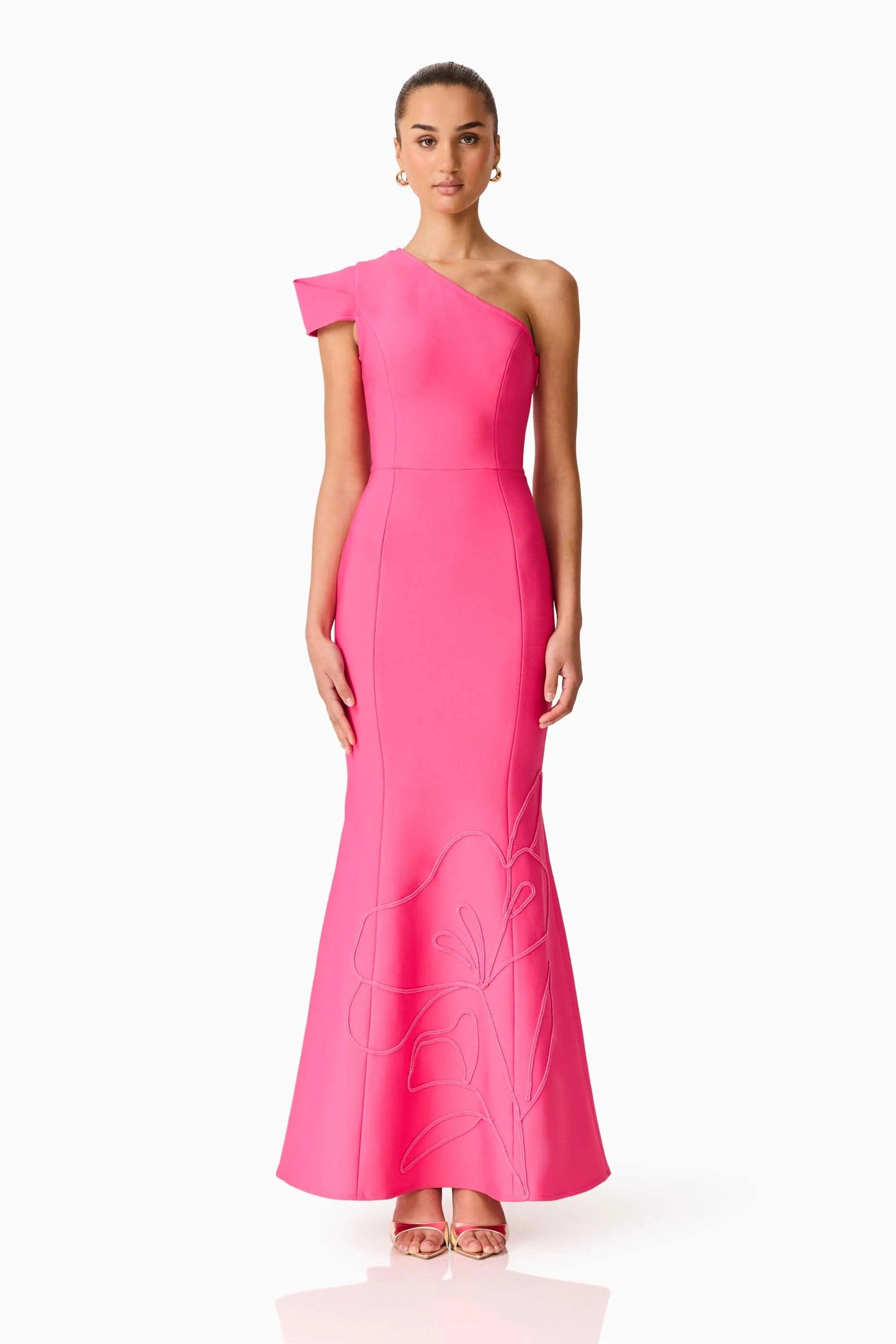 ELLIATT Opline One Shoulder Floral Maxi Dress in Pink