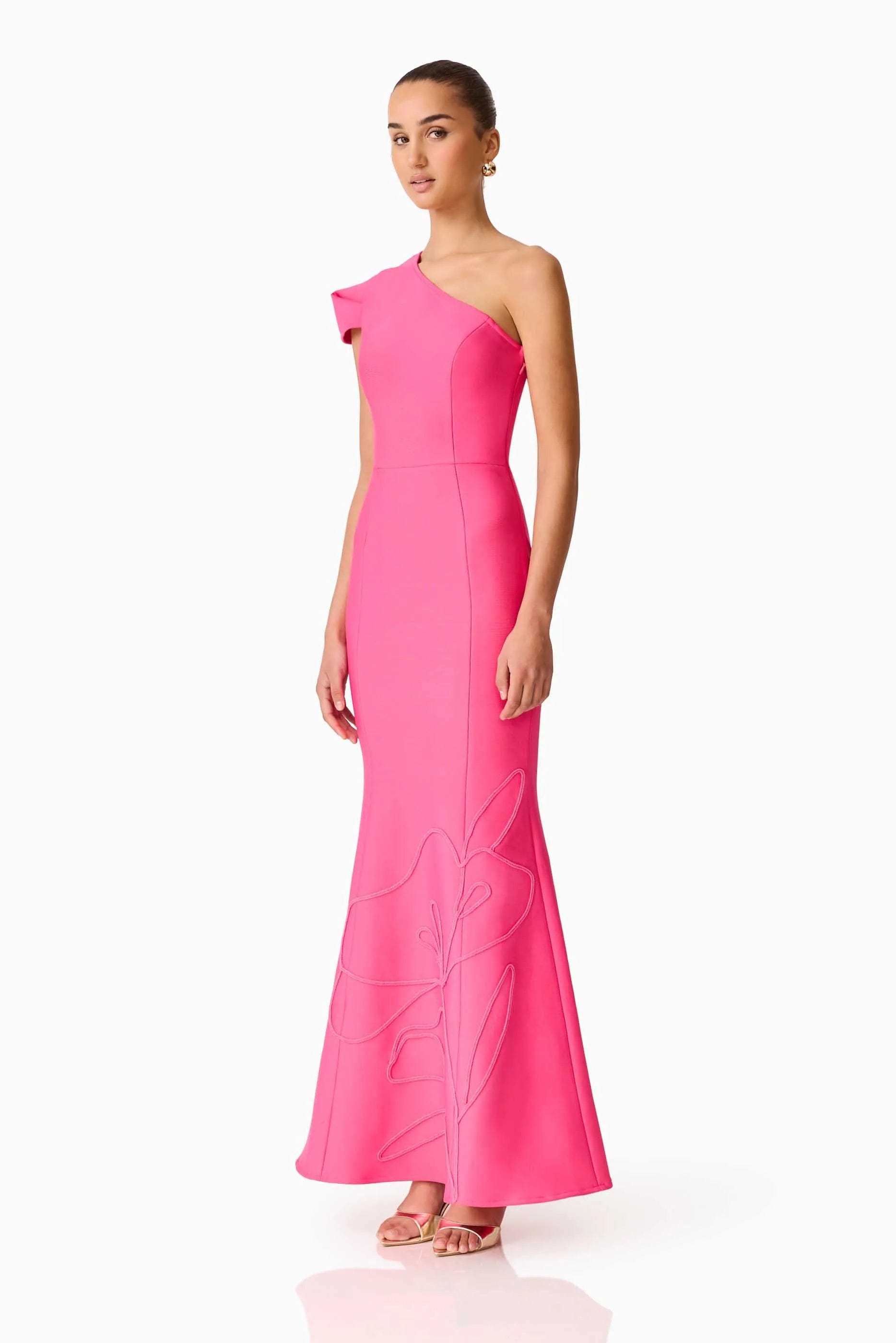 ELLIATT Opline One Shoulder Floral Maxi Dress in Pink