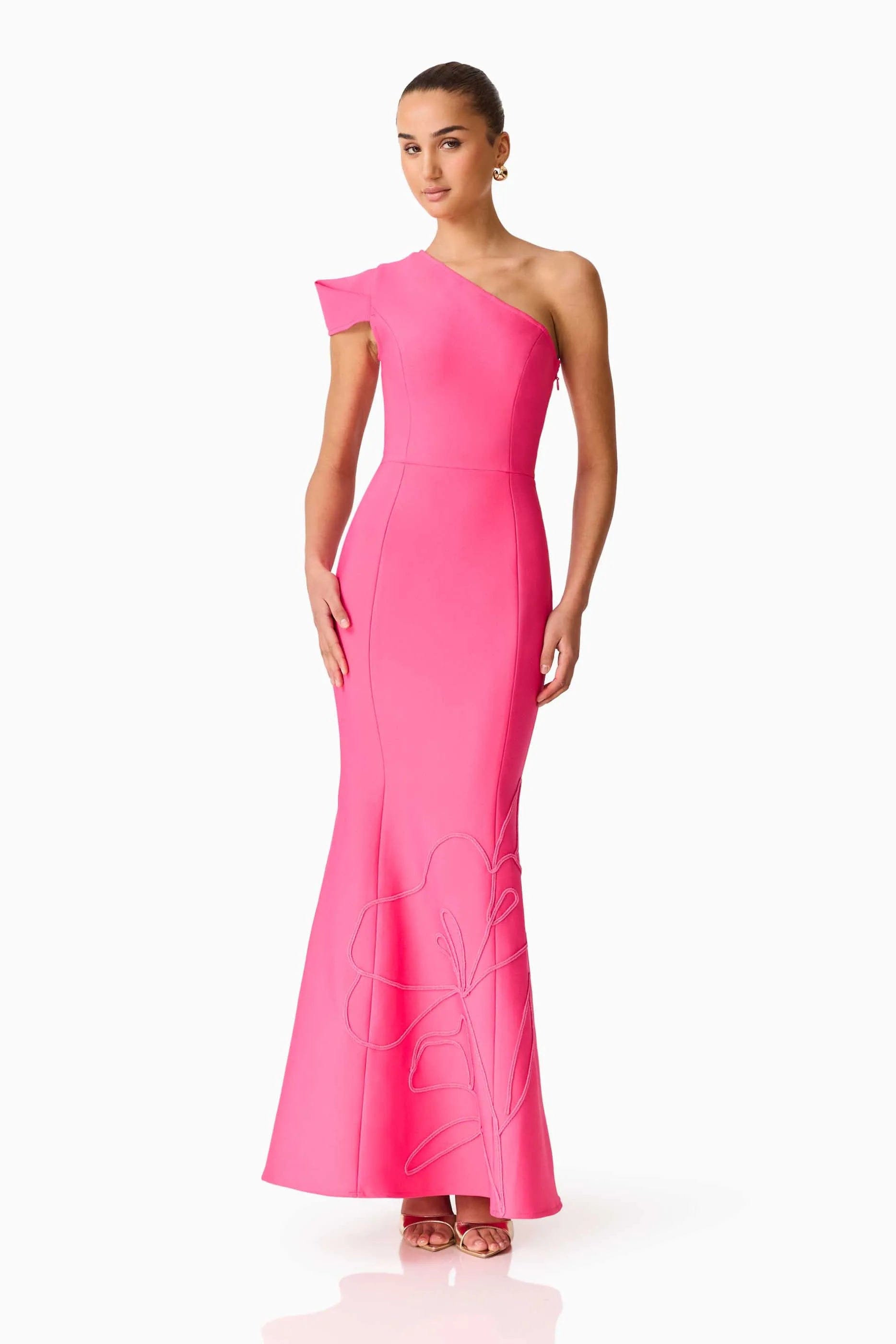 ELLIATT Opline One Shoulder Floral Maxi Dress in Pink