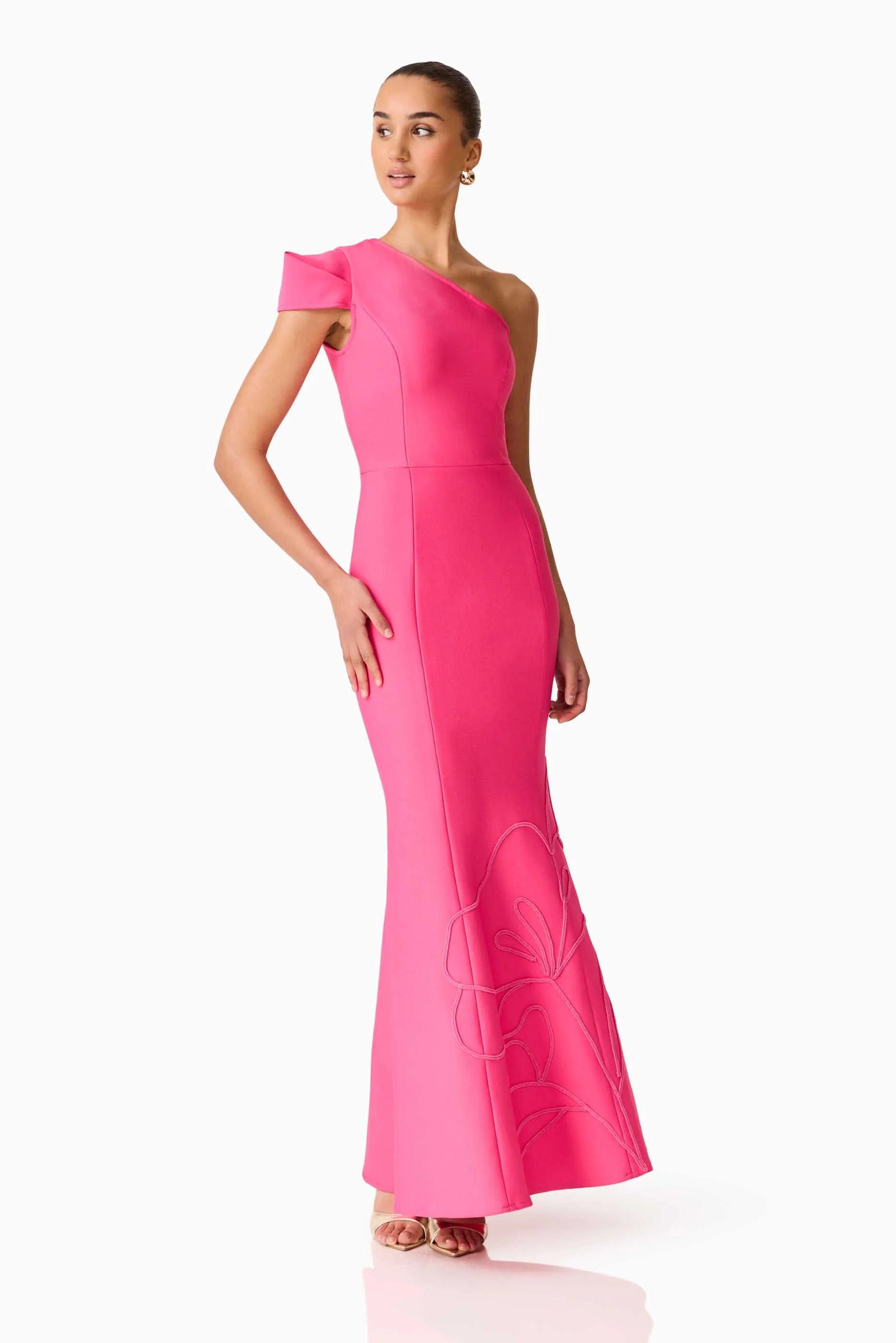 ELLIATT Opline One Shoulder Floral Maxi Dress in Pink
