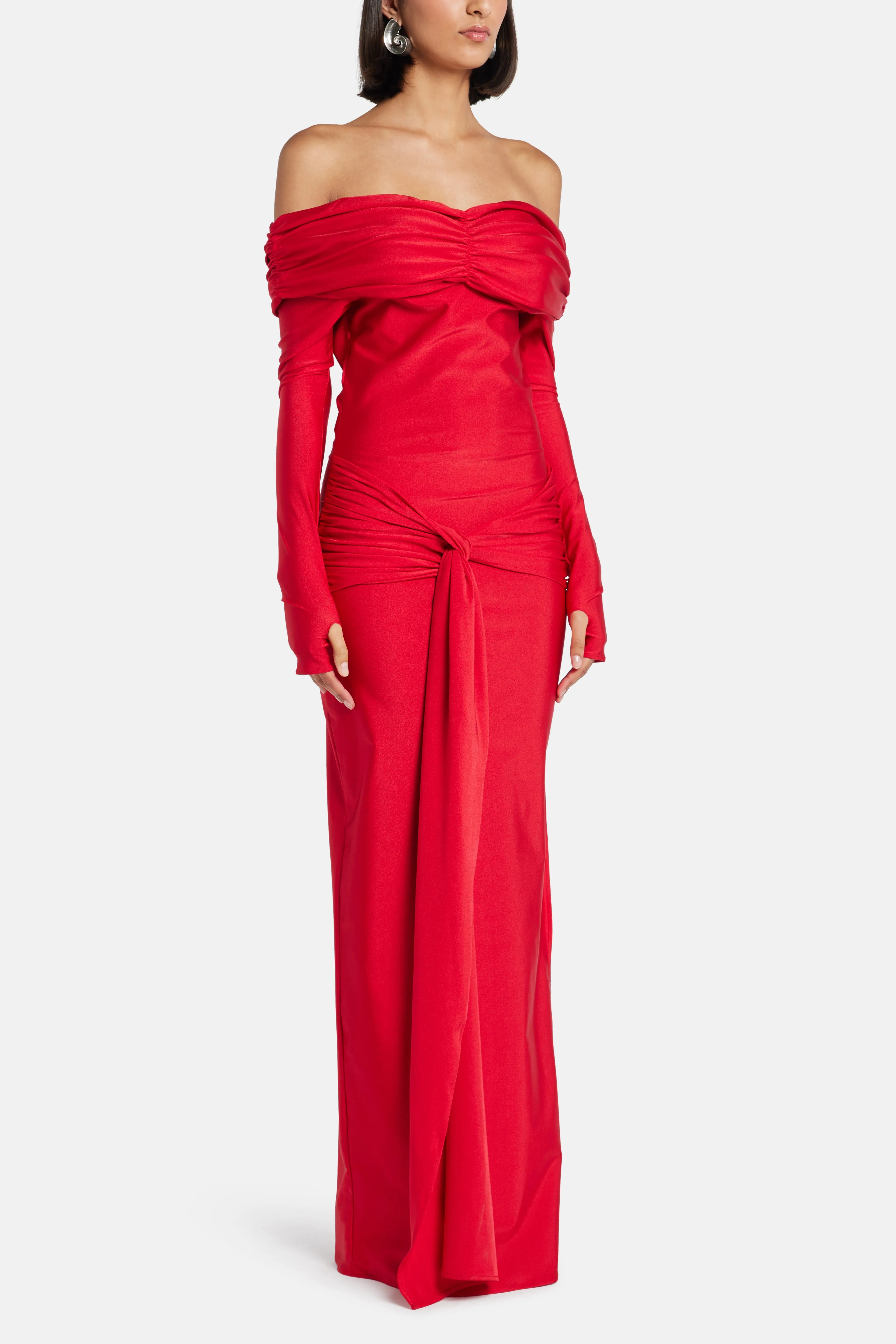 LEDIEL Haiku Off Shoulder Maxi Dress in Red