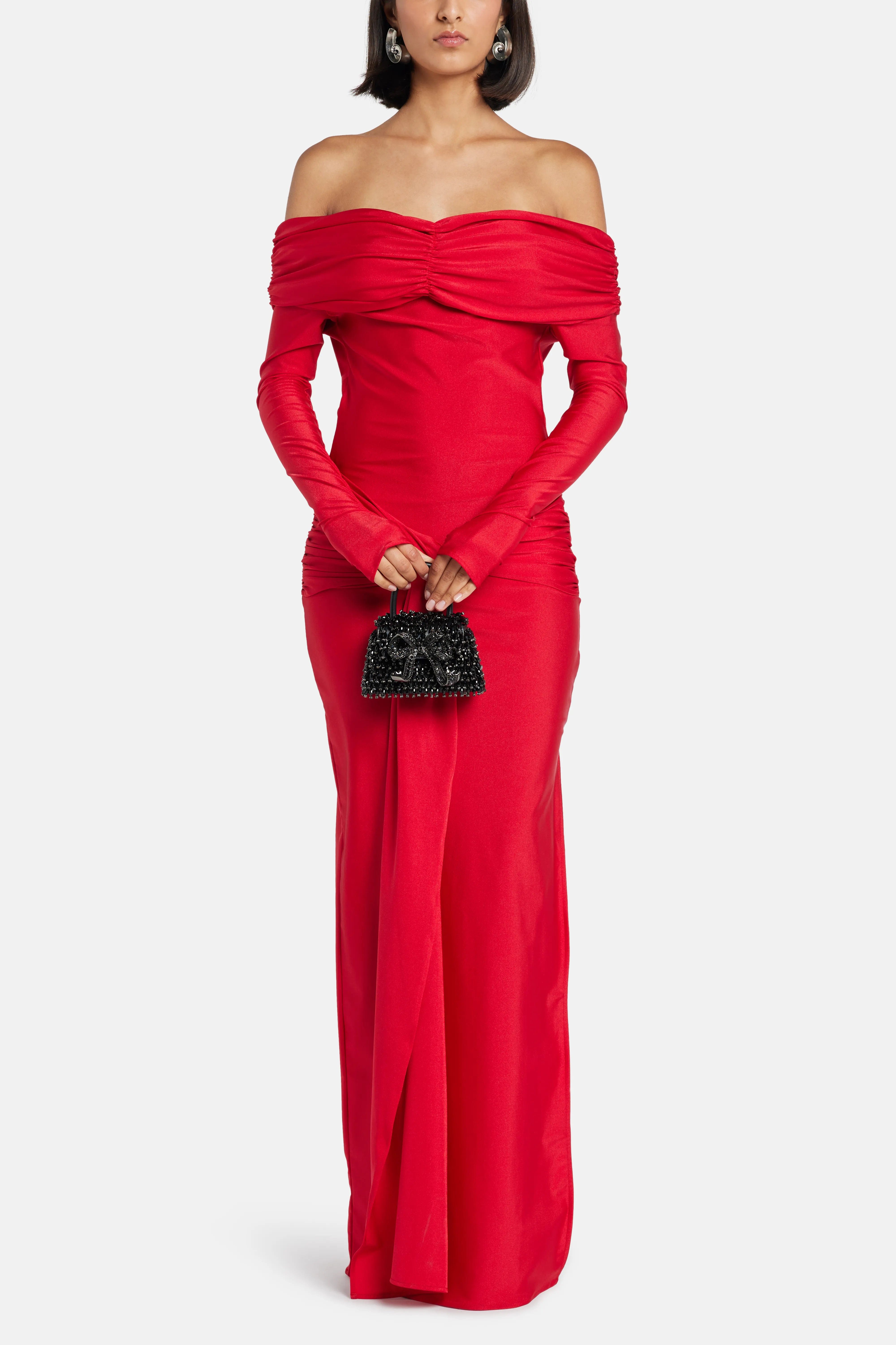 LEDIEL Haiku Off Shoulder Maxi Dress in Red