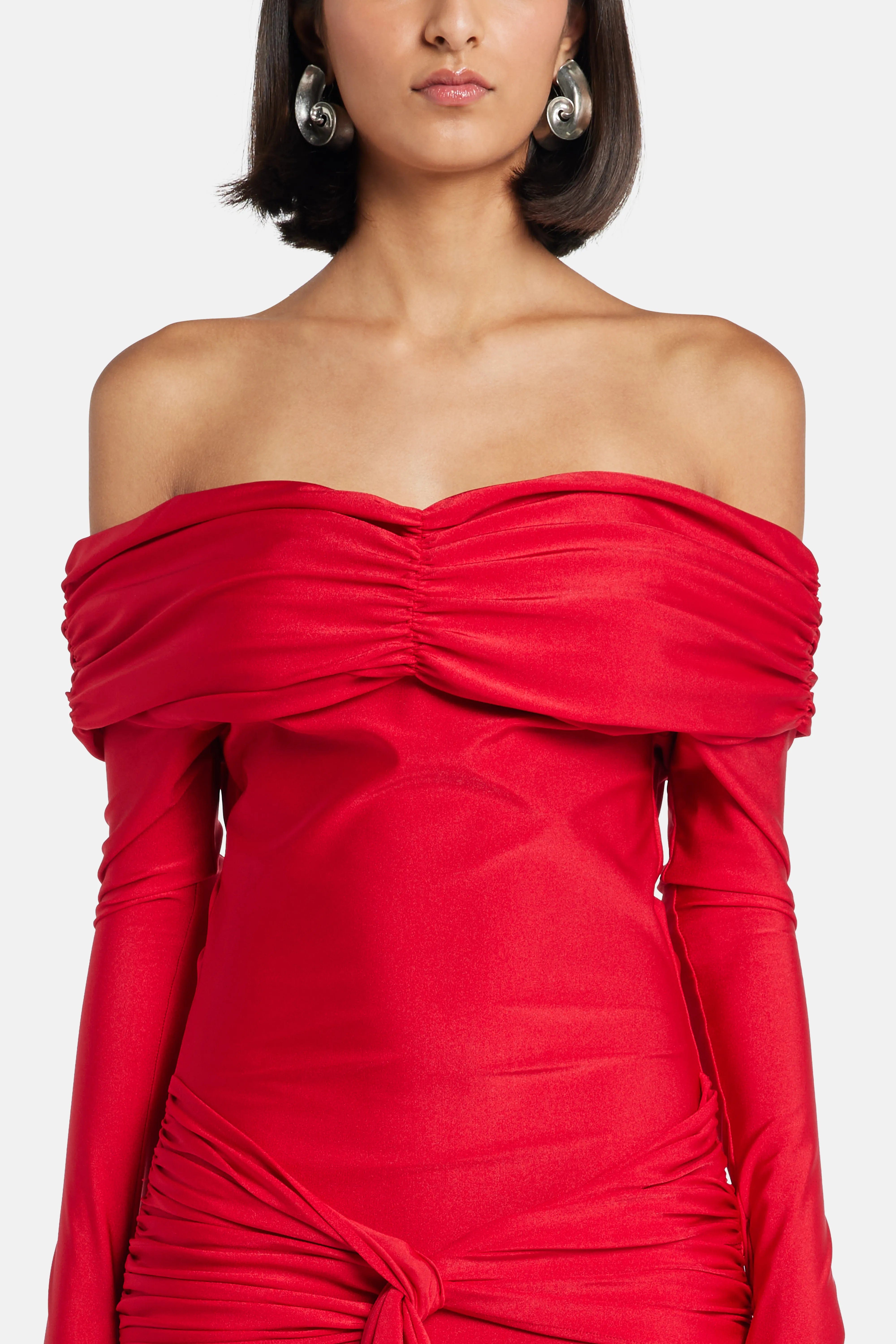 LEDIEL Haiku Off Shoulder Maxi Dress in Red