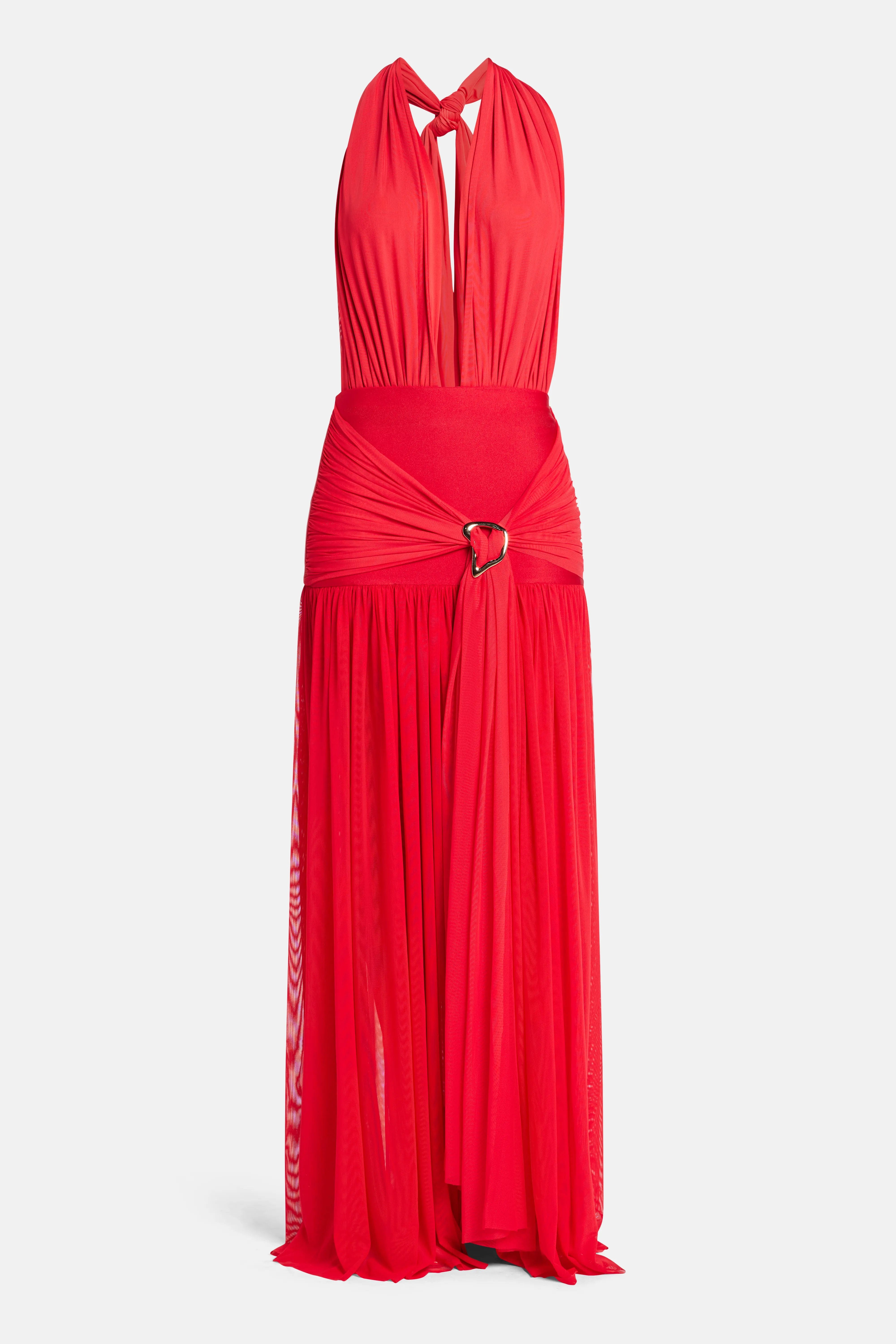 LEDIEL Capuccino Deep Cut Sleeveless Maxi Dress in Red