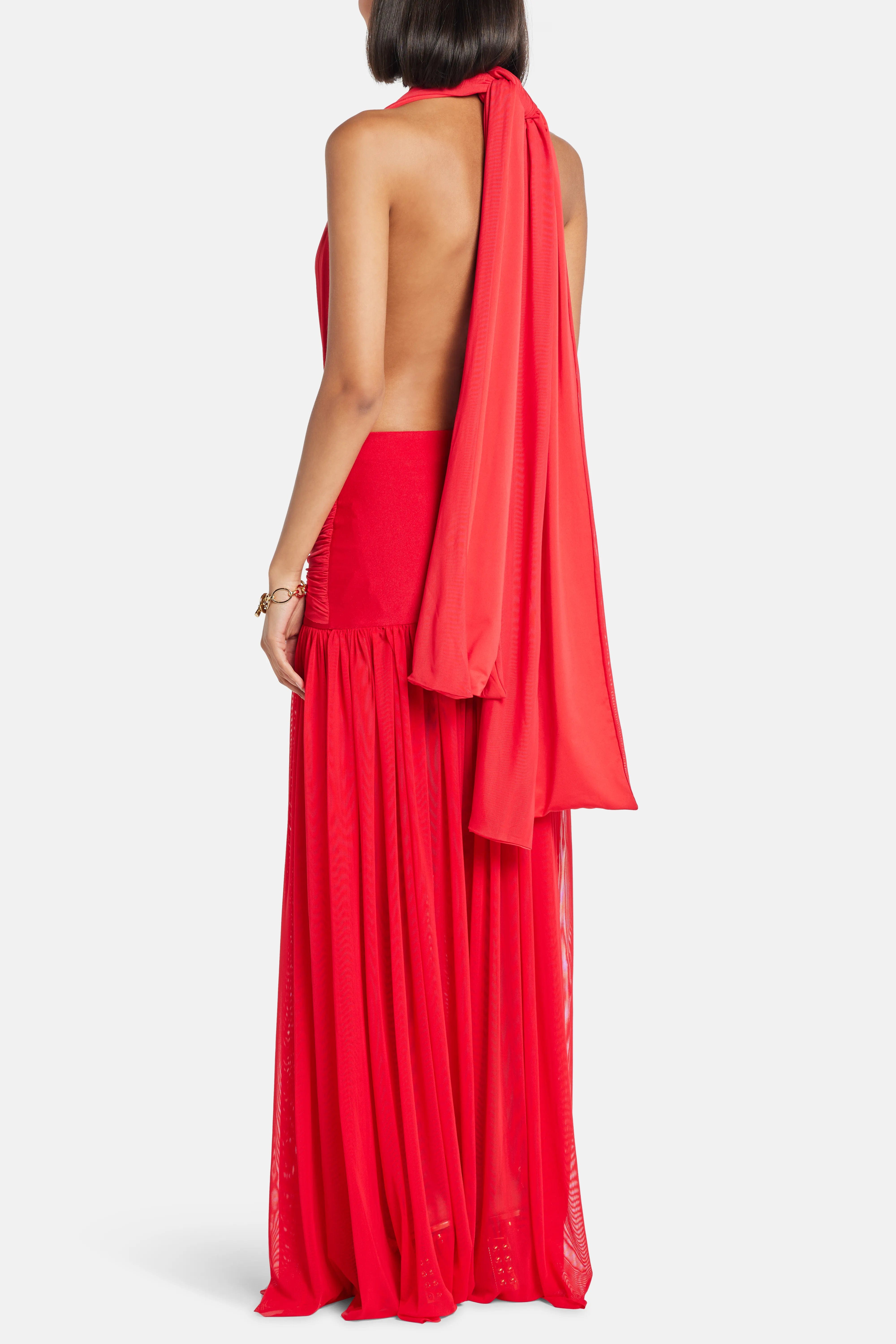 LEDIEL Capuccino Deep Cut Sleeveless Maxi Dress in Red