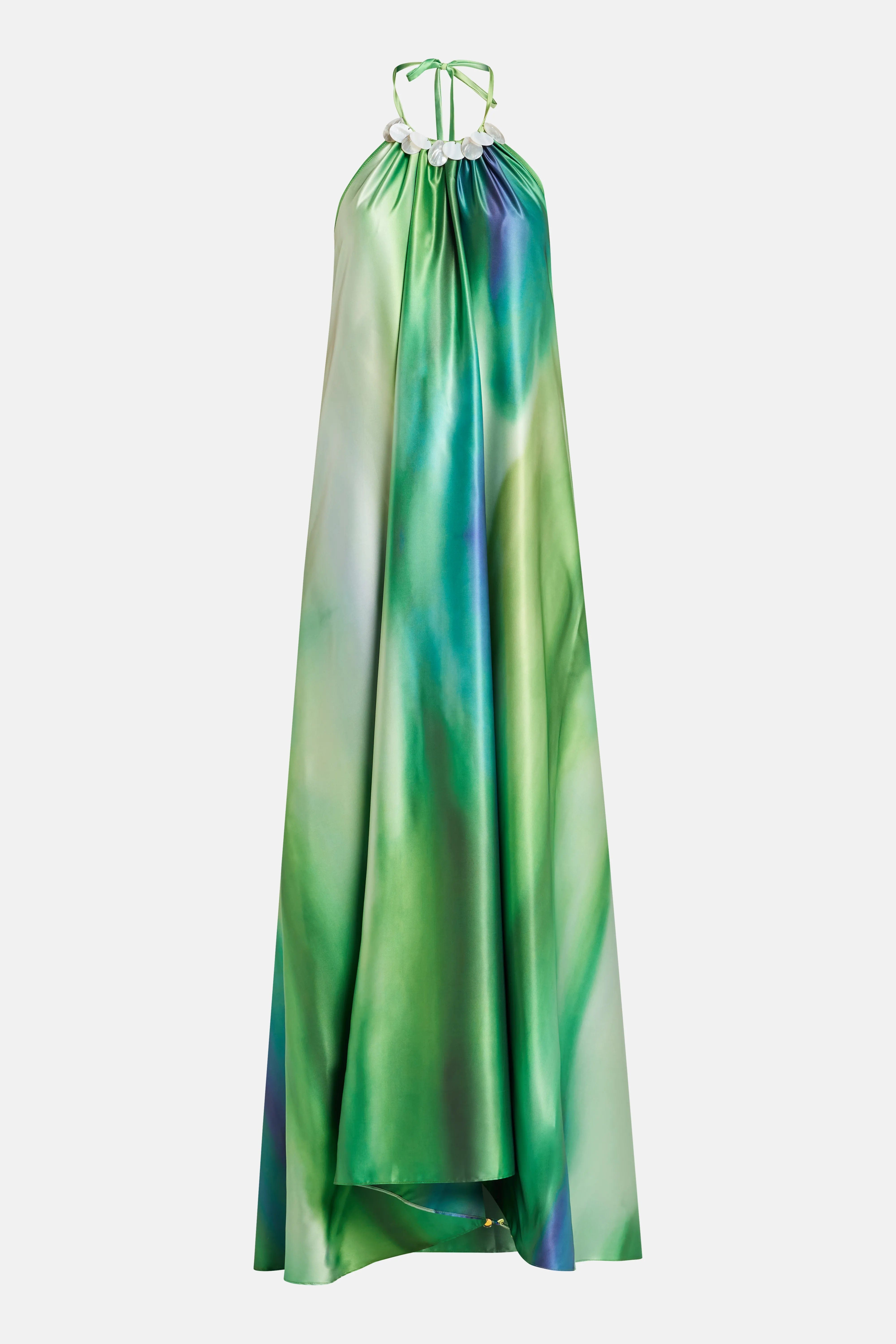 MAYLE VASQUEZ Canto Seashell Halter Neck Maxi Dress in Green