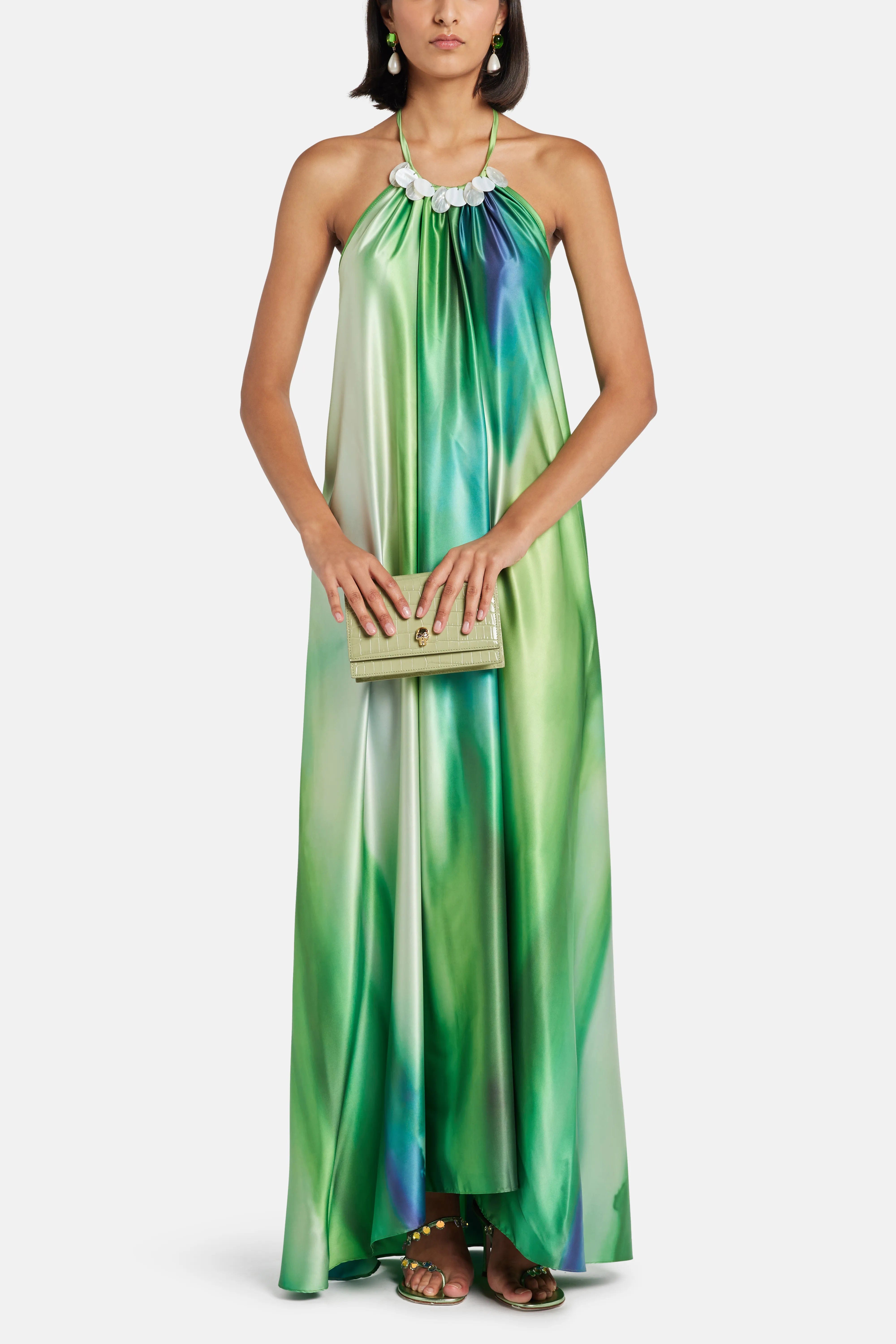 MAYLE VASQUEZ Canto Seashell Halter Neck Maxi Dress in Green