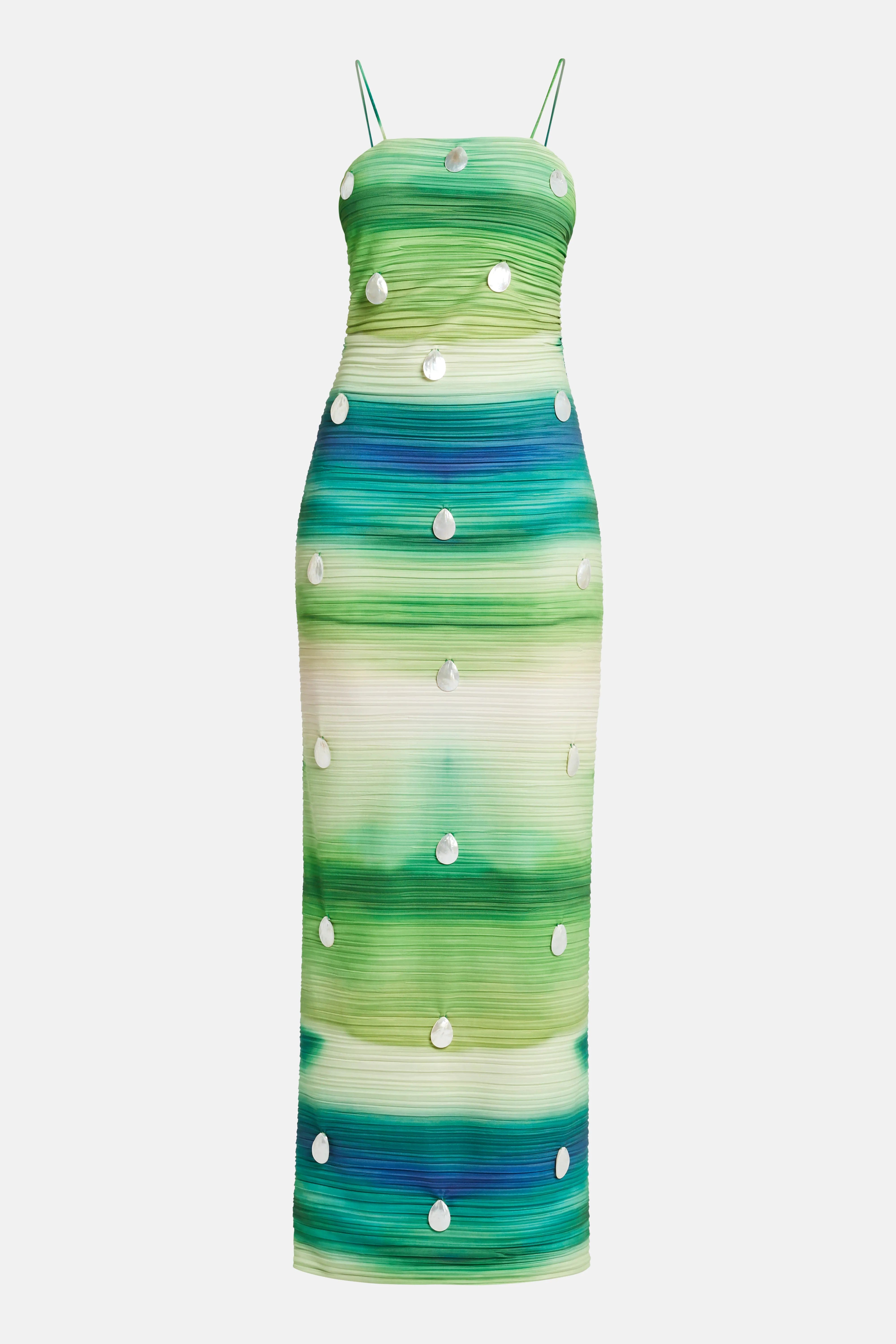 MAYLE VASQUEZ Abo Sleeveless Seashell Maxi Dress in Green and Blue