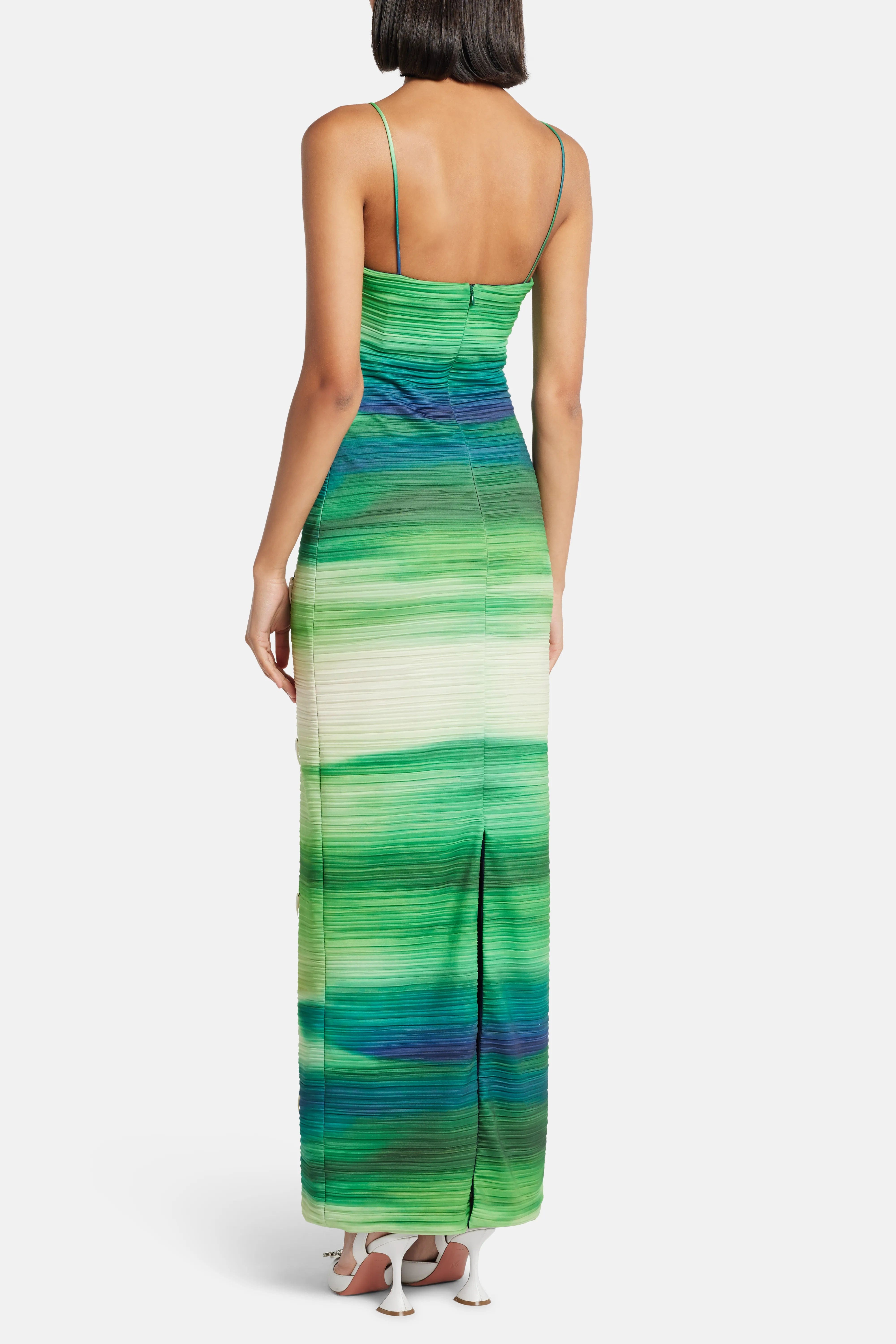 MAYLE VASQUEZ Abo Sleeveless Seashell Maxi Dress in Green and Blue