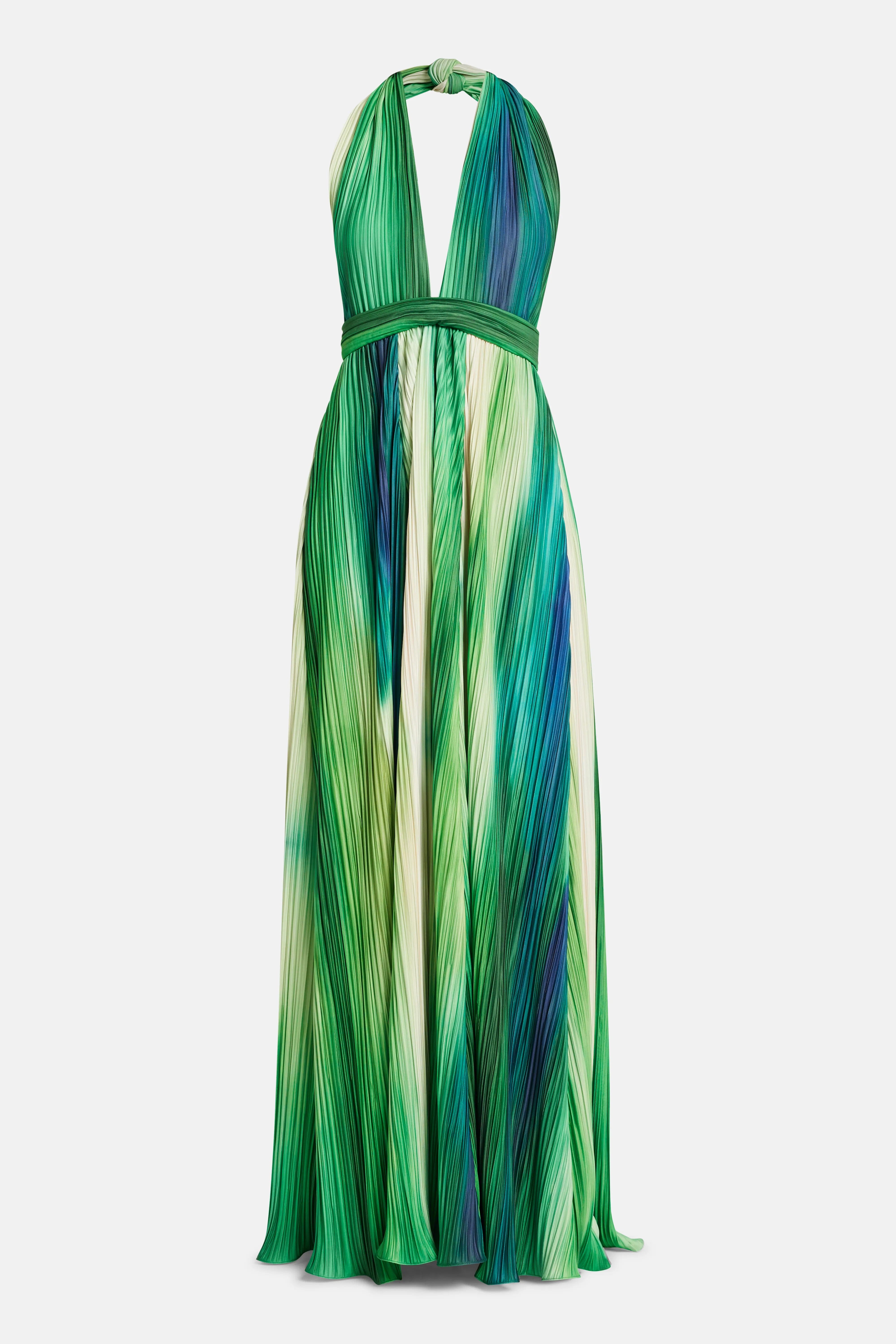 MAYLE VASQUEZ Afluente V-Neck Sleeveless Maxi Dress in Green