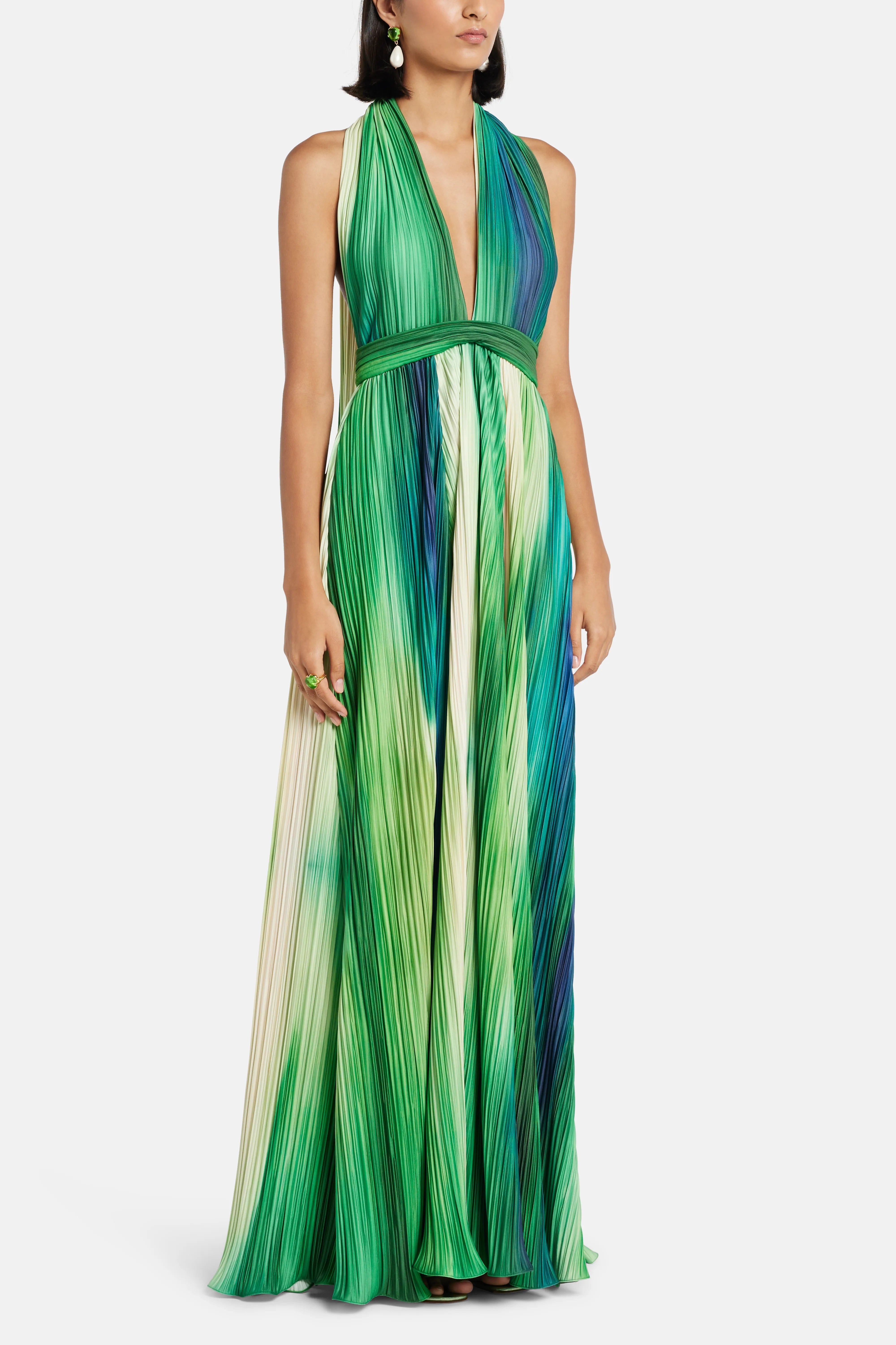 MAYLE VASQUEZ Afluente V-Neck Sleeveless Maxi Dress in Green