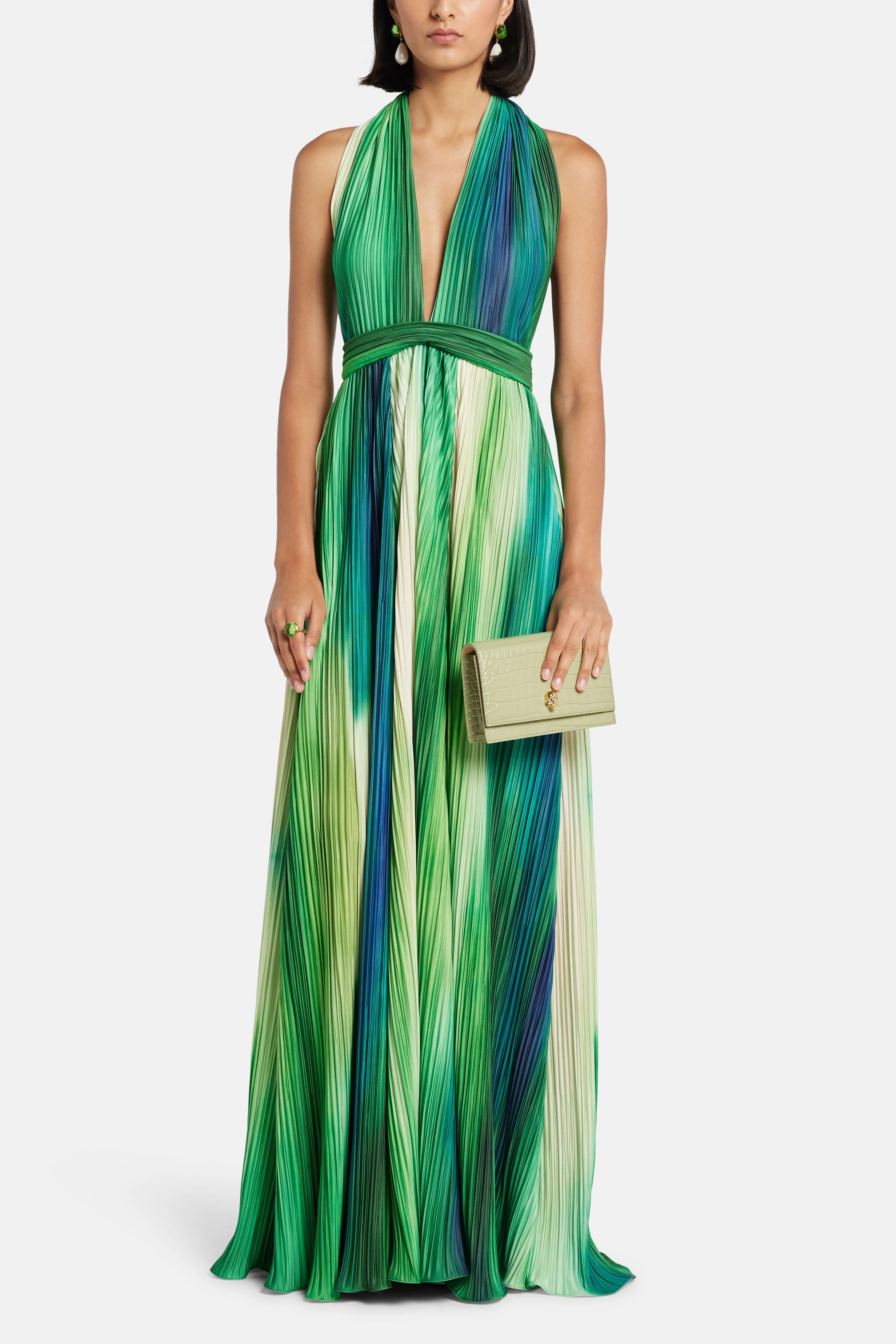 MAYLE VASQUEZ Afluente V-Neck Sleeveless Maxi Dress in Green