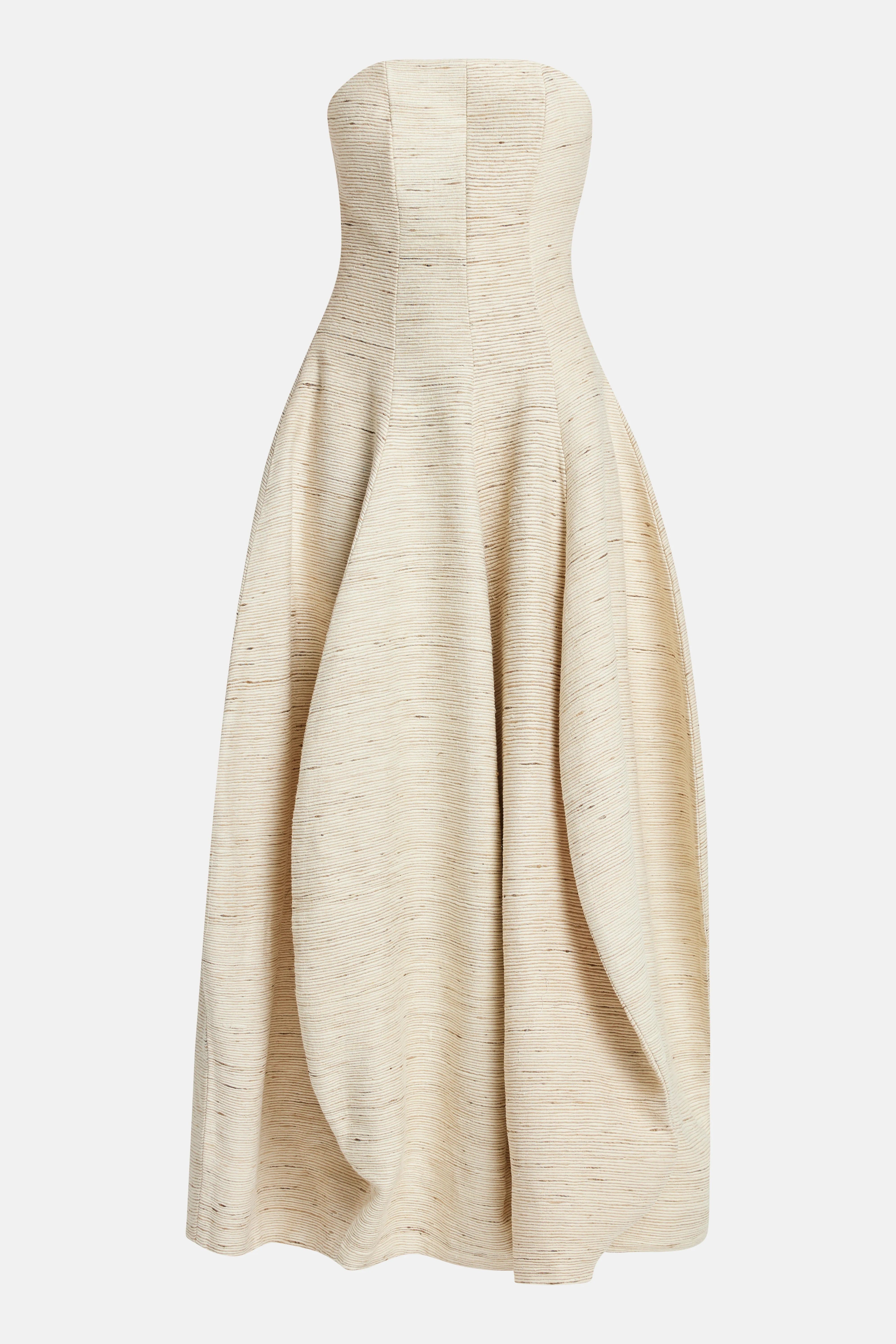 MAYLE VASQUEZ Santo Domingo Strapless Silk Maxi Dress in Beige