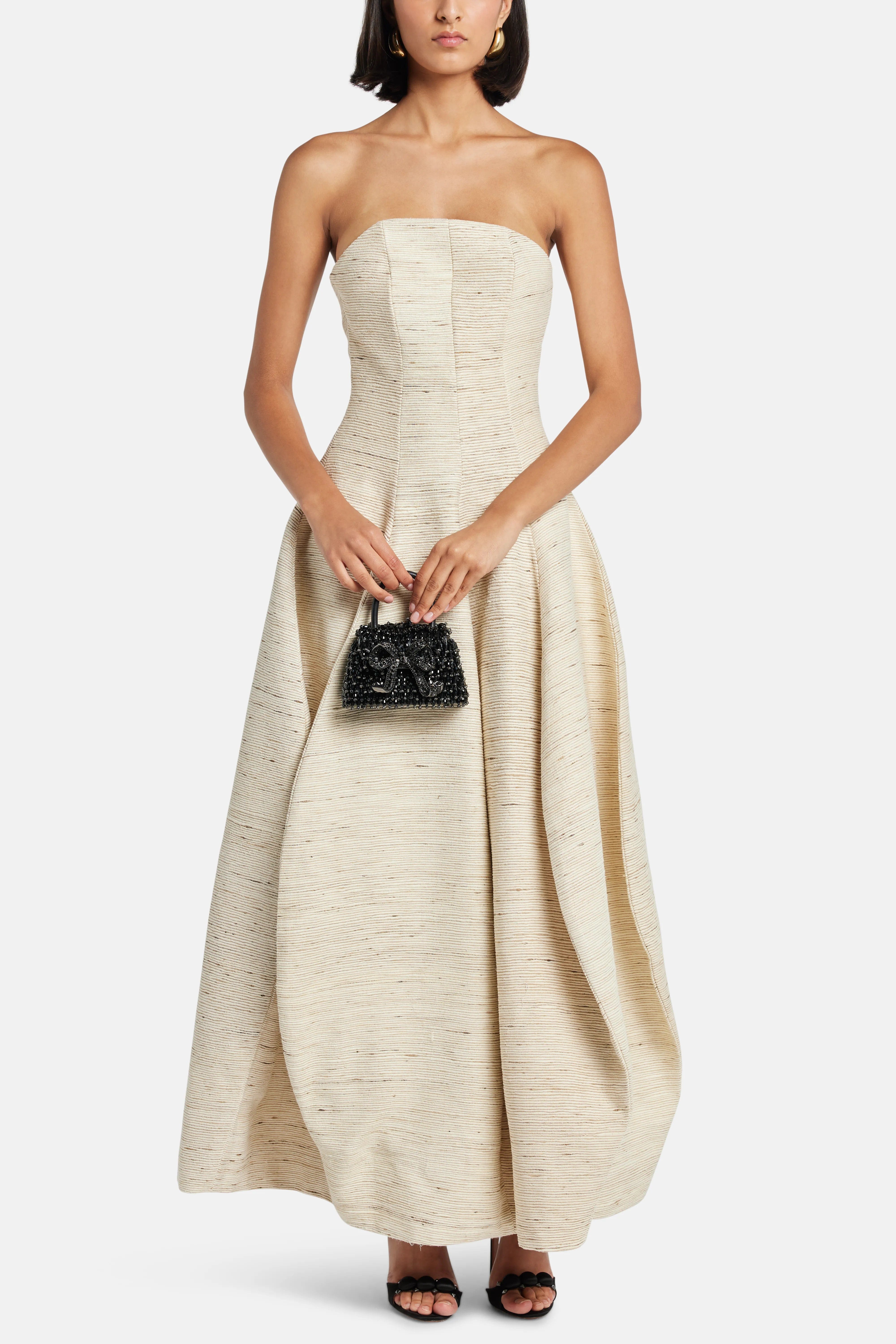 MAYLE VASQUEZ Santo Domingo Strapless Silk Maxi Dress in Beige