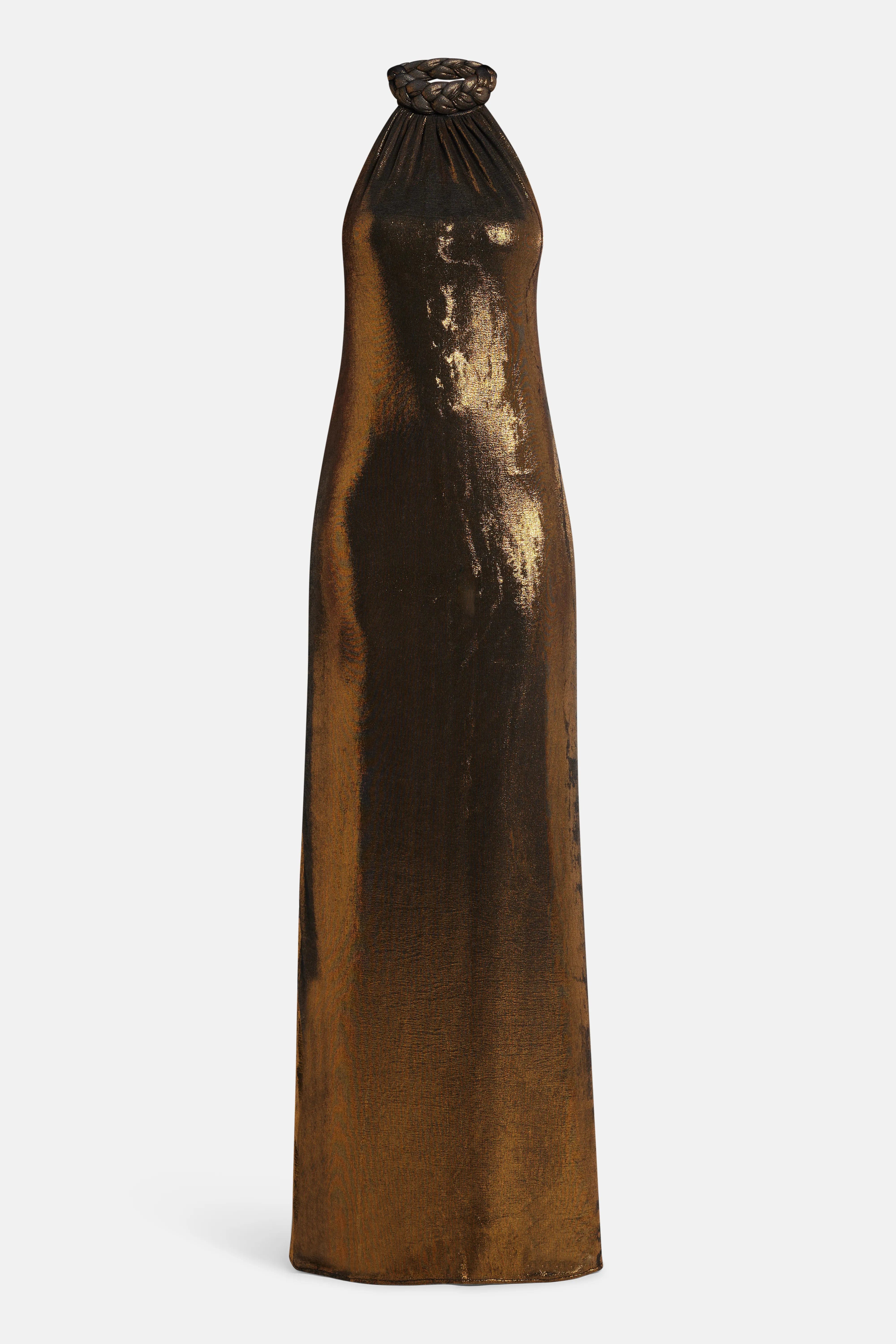LEDIEL Camille Halter Neck Maxi Dress in Brown
