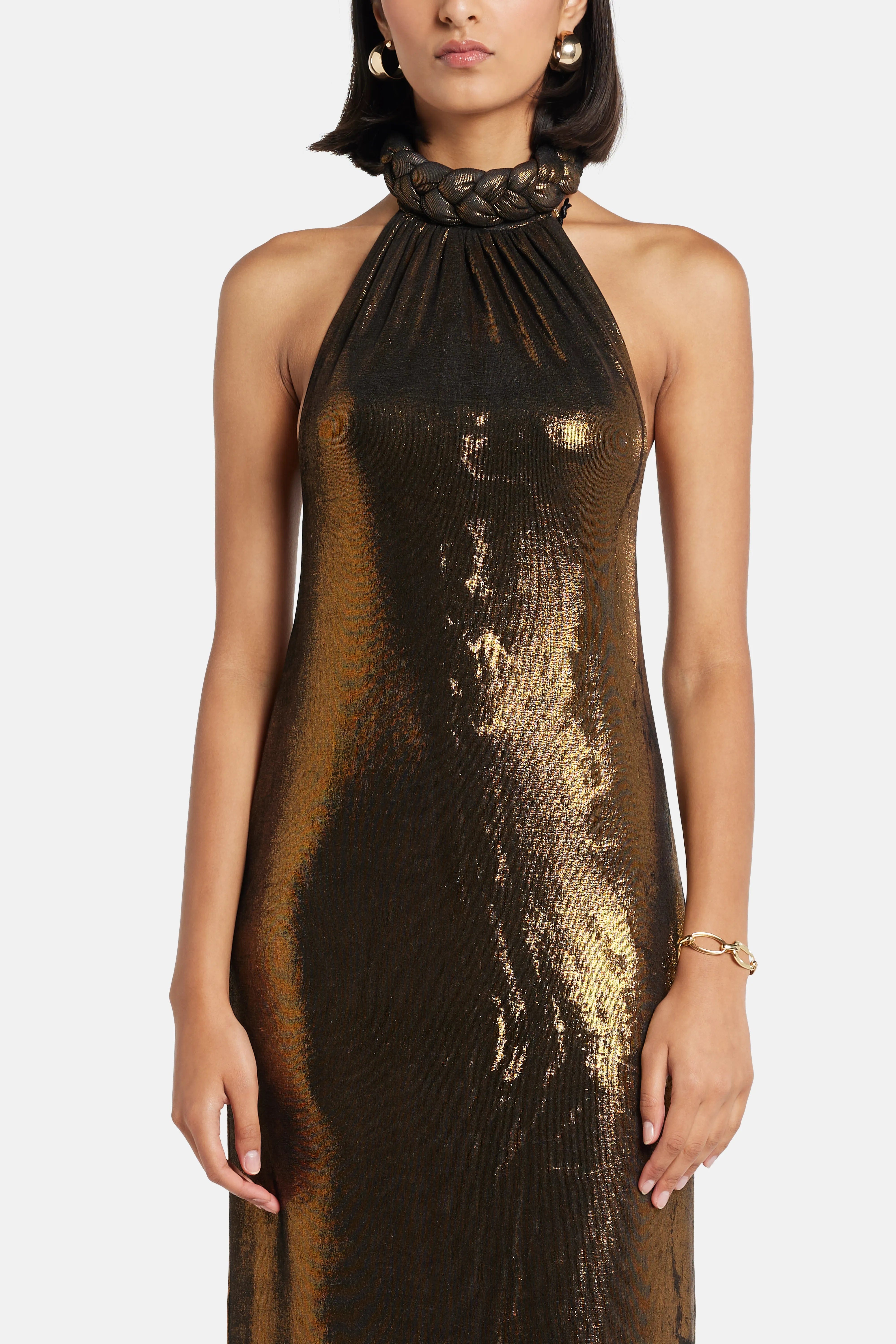 LEDIEL Camille Halter Neck Maxi Dress in Brown