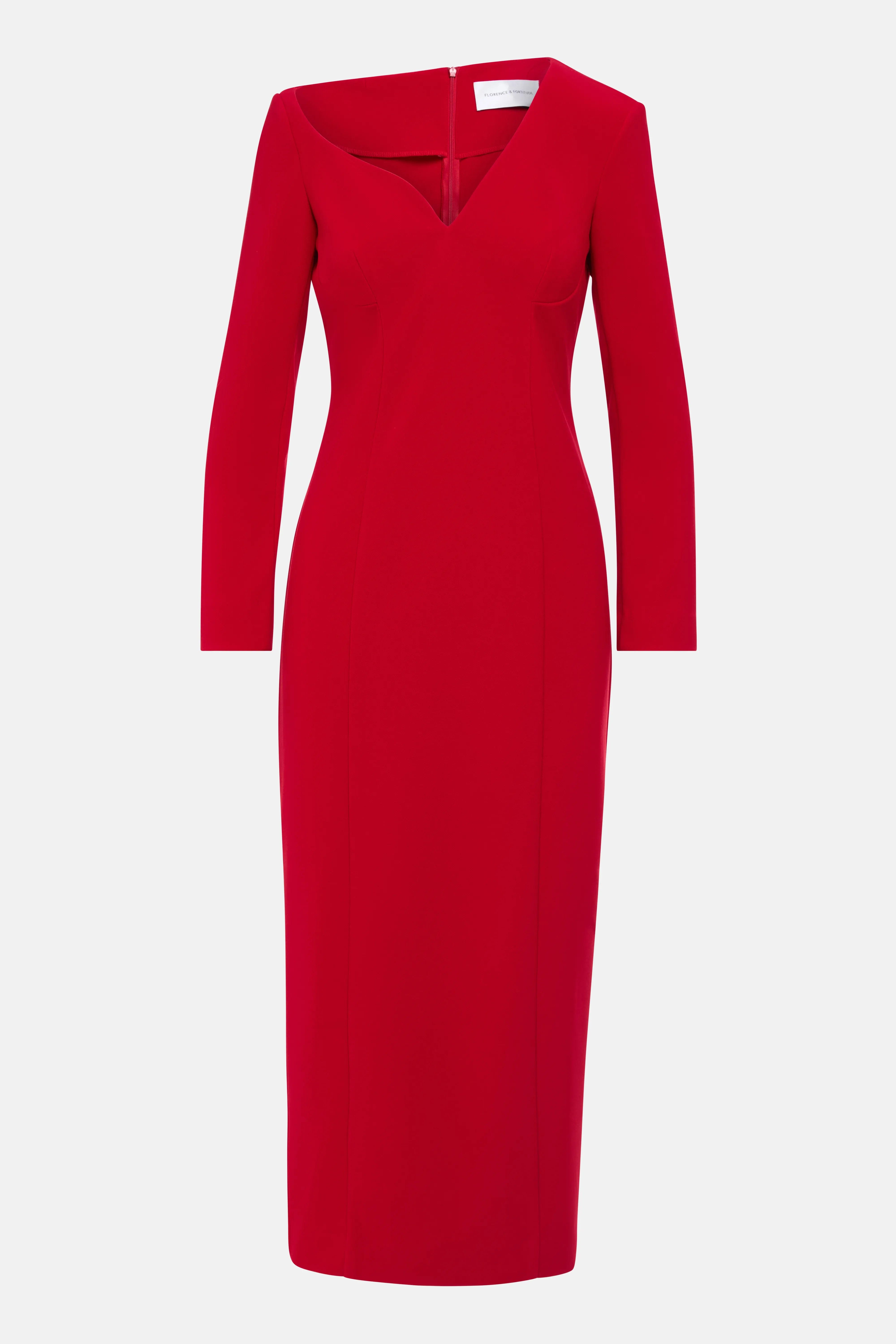 Florence & Fortitude Bennet Asymmetric Midi Dress in Red