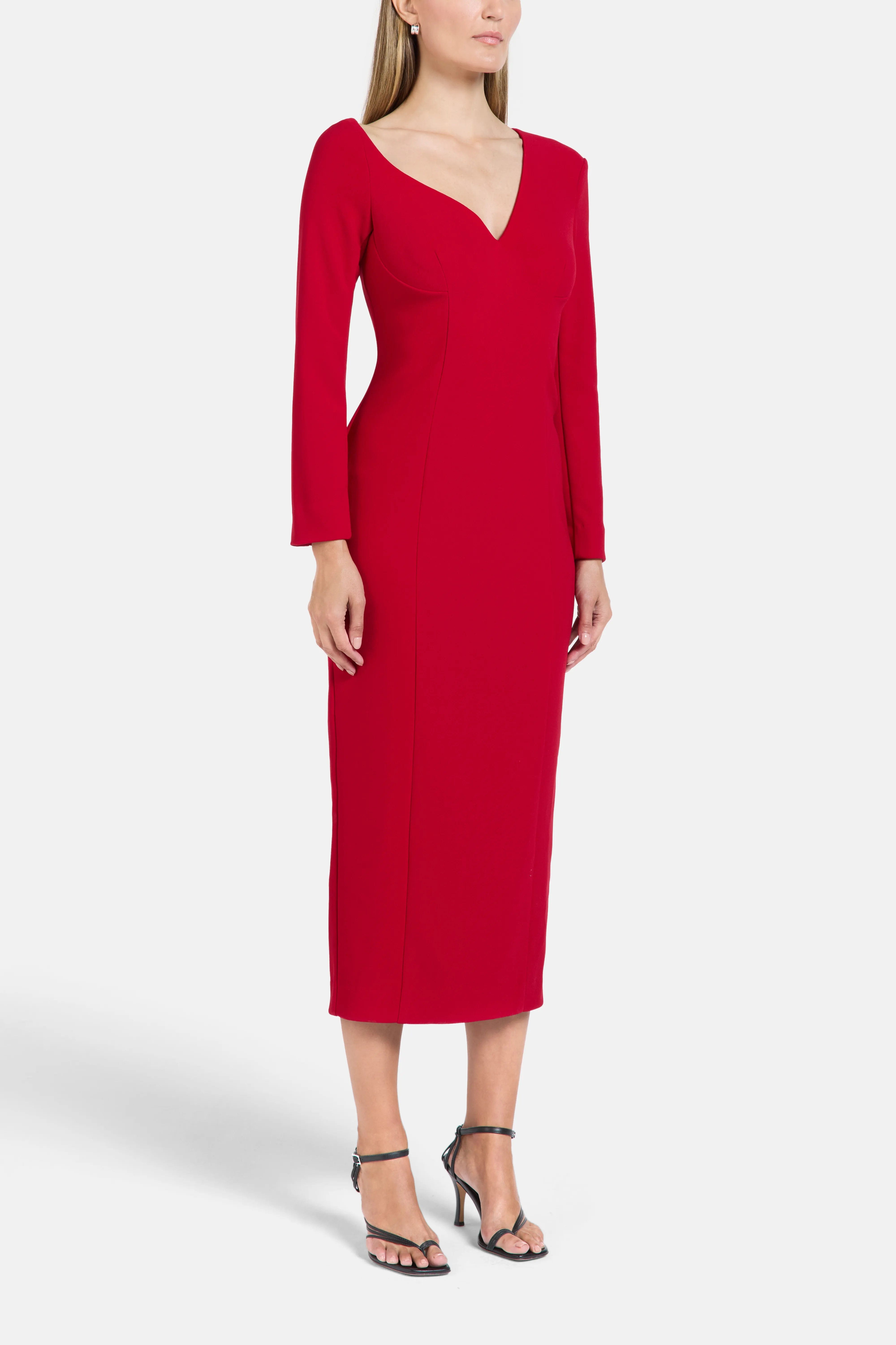 Florence & Fortitude Bennet Asymmetric Midi Dress in Red